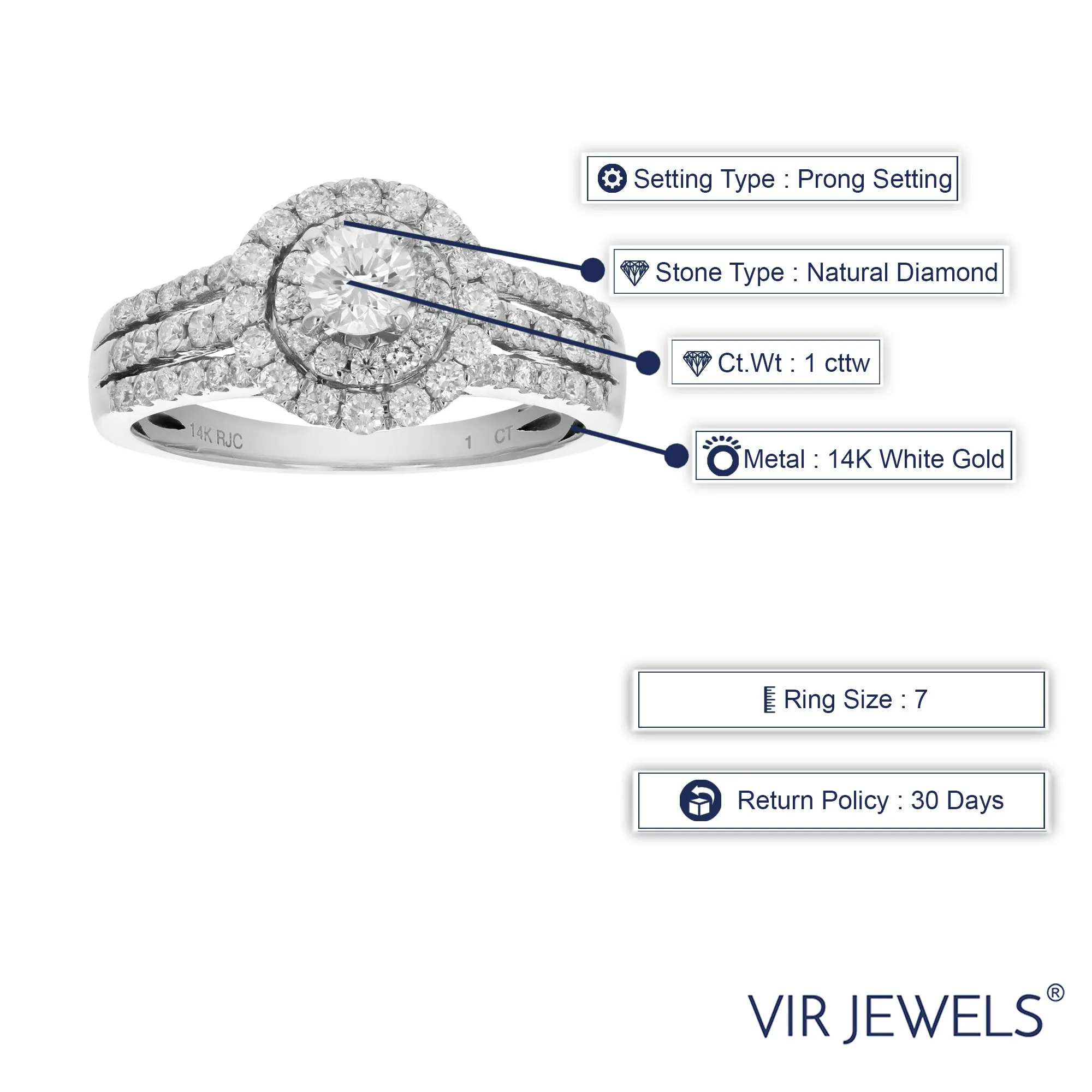 1 cttw Diamond Halo Composite Ring in 14K White Gold