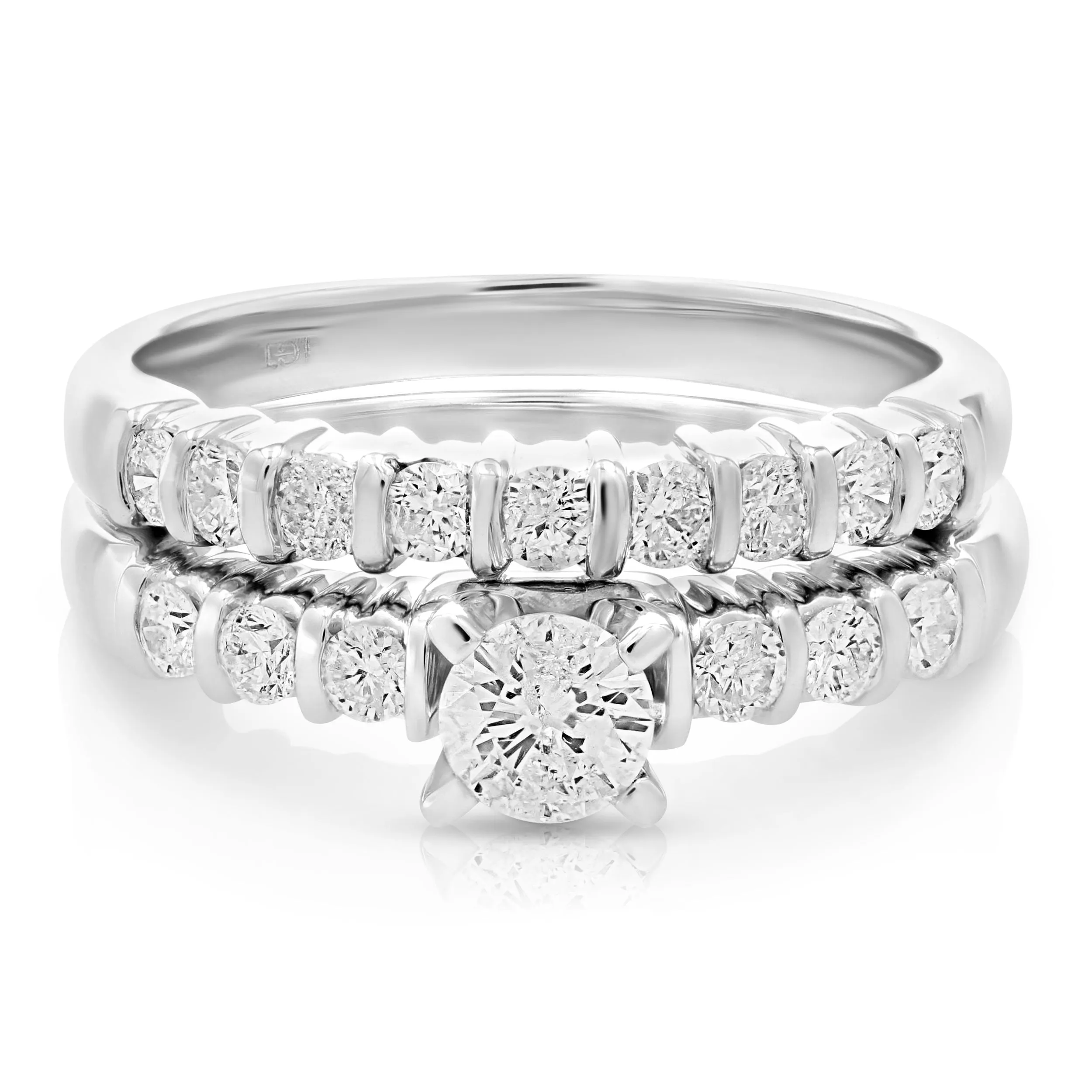 1 cttw Diamond Wedding Bridal Ring Set in 14K White Gold