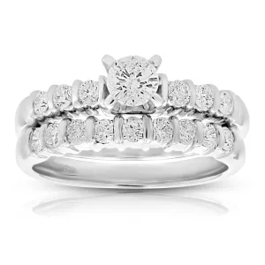 1 cttw Diamond Wedding Bridal Ring Set in 14K White Gold