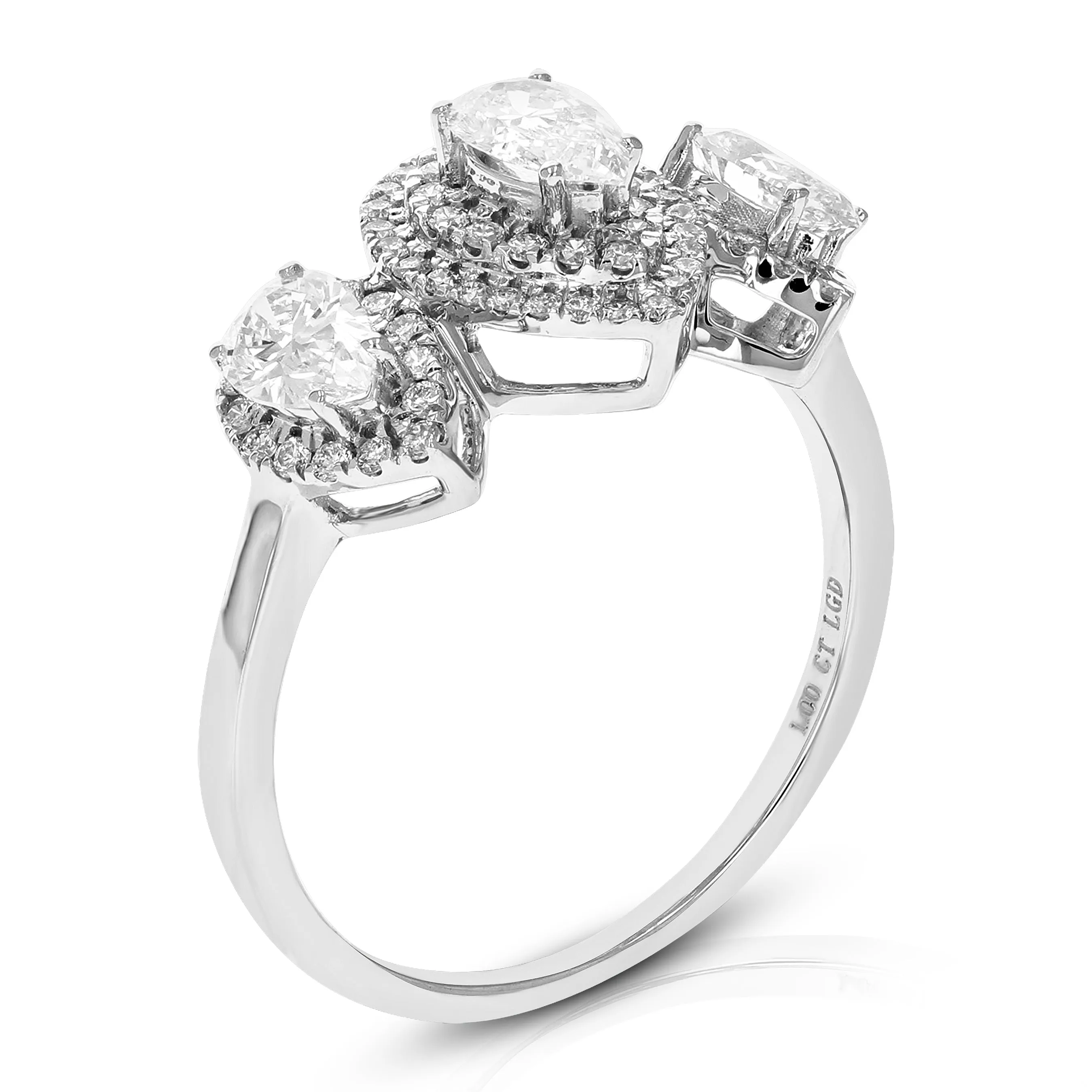 1 cttw Lab Grown Pear 3 Diamond Engagement Rings 14K White Gold