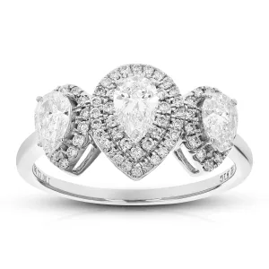 1 cttw Lab Grown Pear 3 Diamond Engagement Rings 14K White Gold
