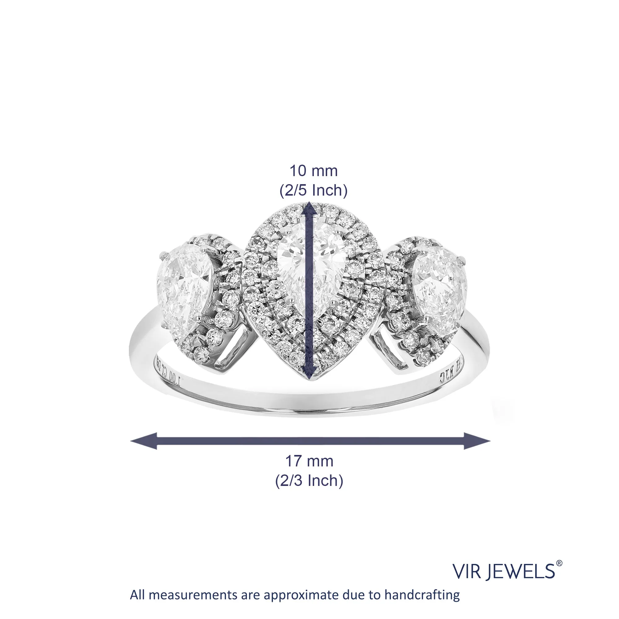 1 cttw Lab Grown Pear 3 Diamond Engagement Rings 14K White Gold