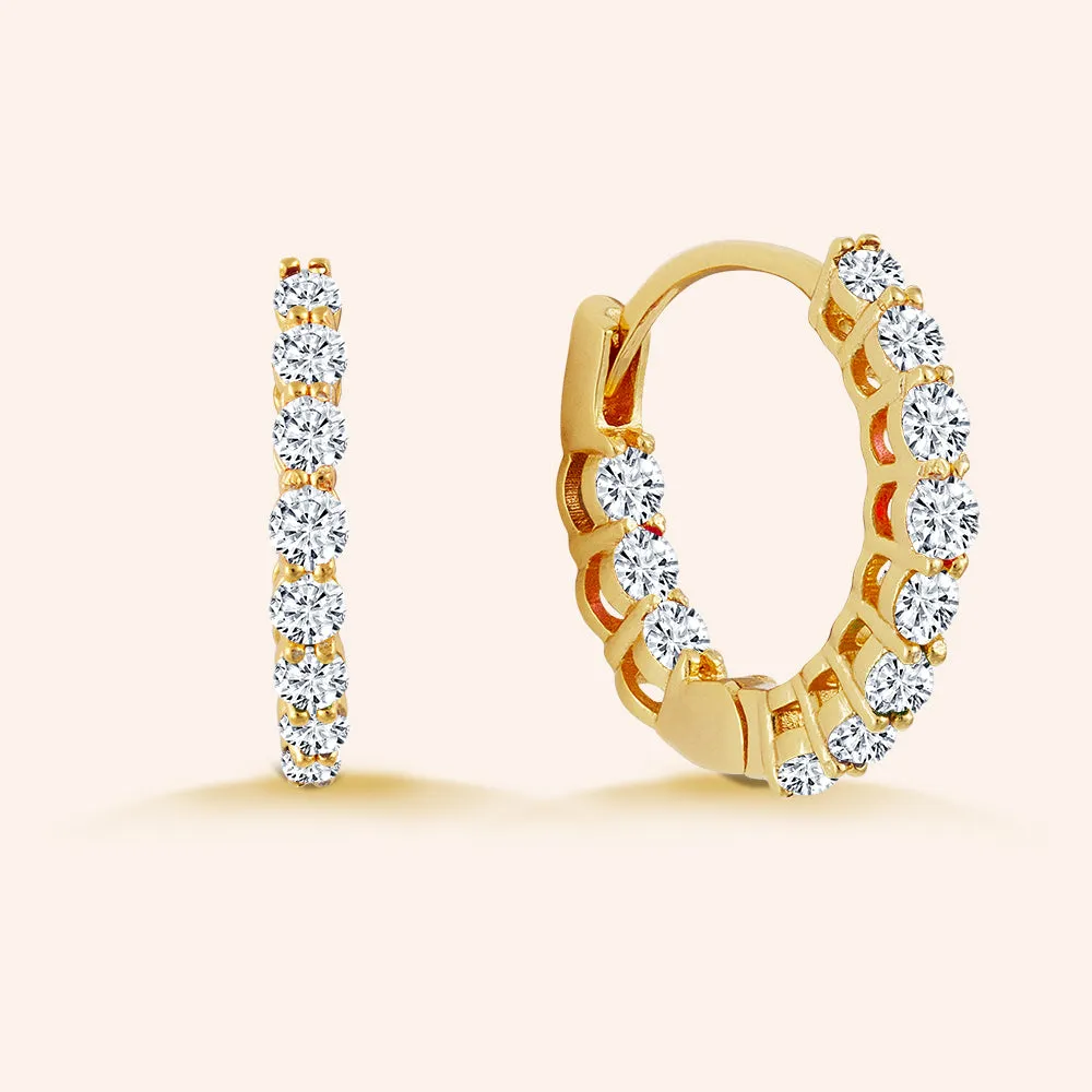 “1 Row Mini” 1.0ctw  Inside-outside Huggie Earrings - Gold Vermeil over Sterling Silver