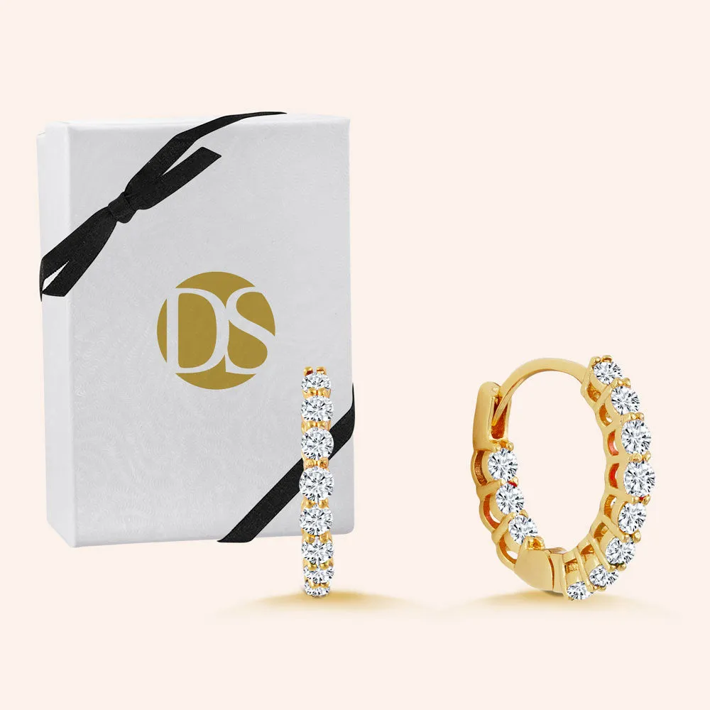 “1 Row Mini” 1.0ctw  Inside-outside Huggie Earrings - Gold Vermeil over Sterling Silver