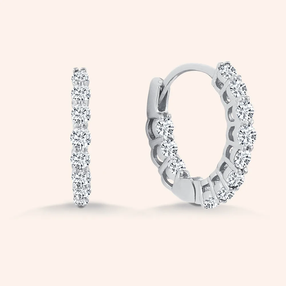 “1 Row Mini” 1.0ctw  Inside-outside Huggie Earrings - Sterling Silver