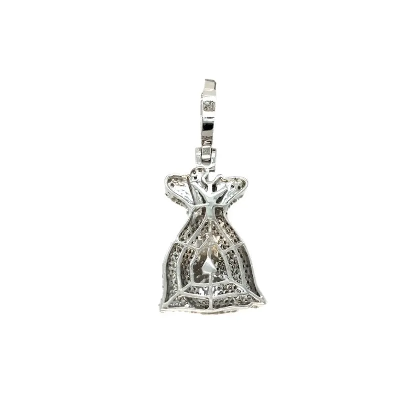 10k White Gold Money Bag Black $ Sign Pendant 1.59ct of Natural Diamonds - SP14911C