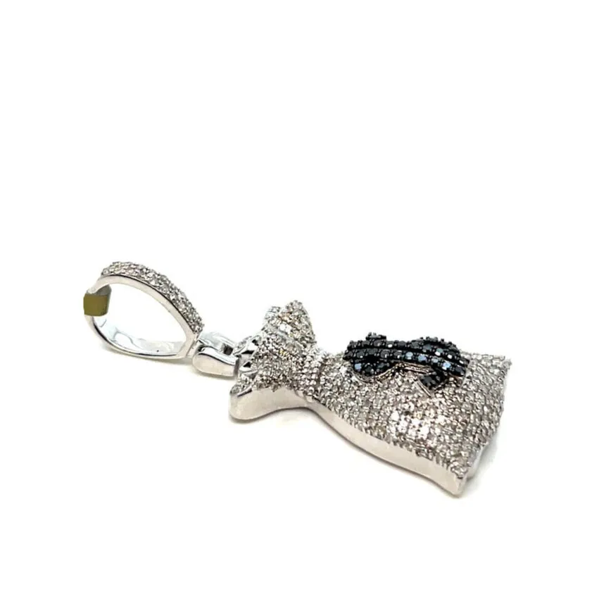 10k White Gold Money Bag Black $ Sign Pendant 1.59ct of Natural Diamonds - SP14911C