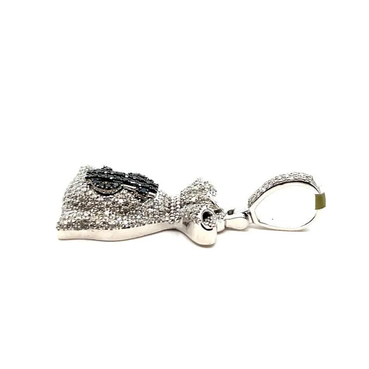 10k White Gold Money Bag Black $ Sign Pendant 1.59ct of Natural Diamonds - SP14911C