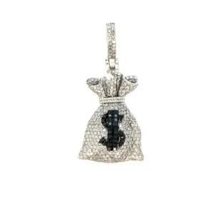 10k White Gold Money Bag Black $ Sign Pendant 1.59ct of Natural Diamonds - SP14911C