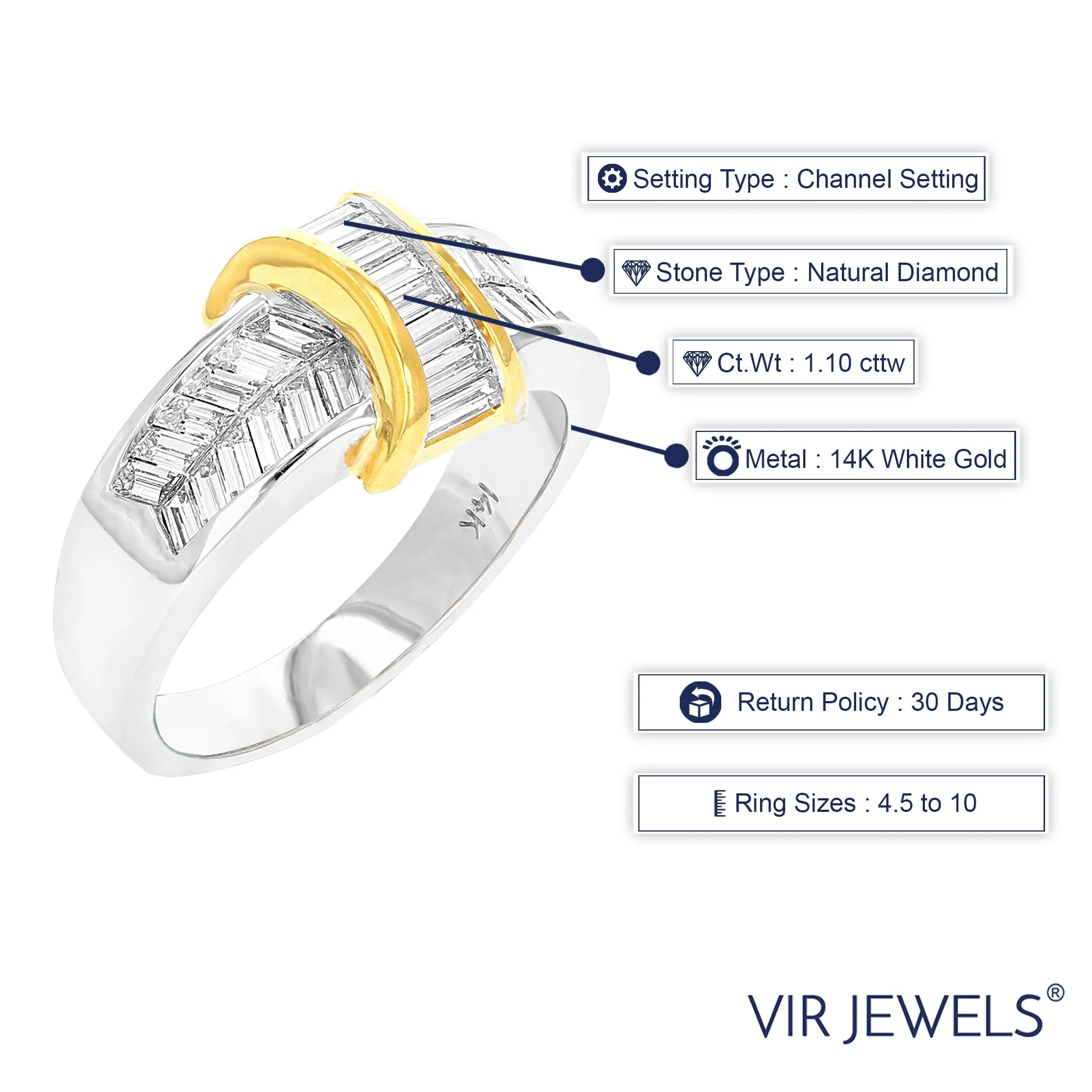 1.10 cttw Baguette Diamond Wedding Band in 14K two-tone gold