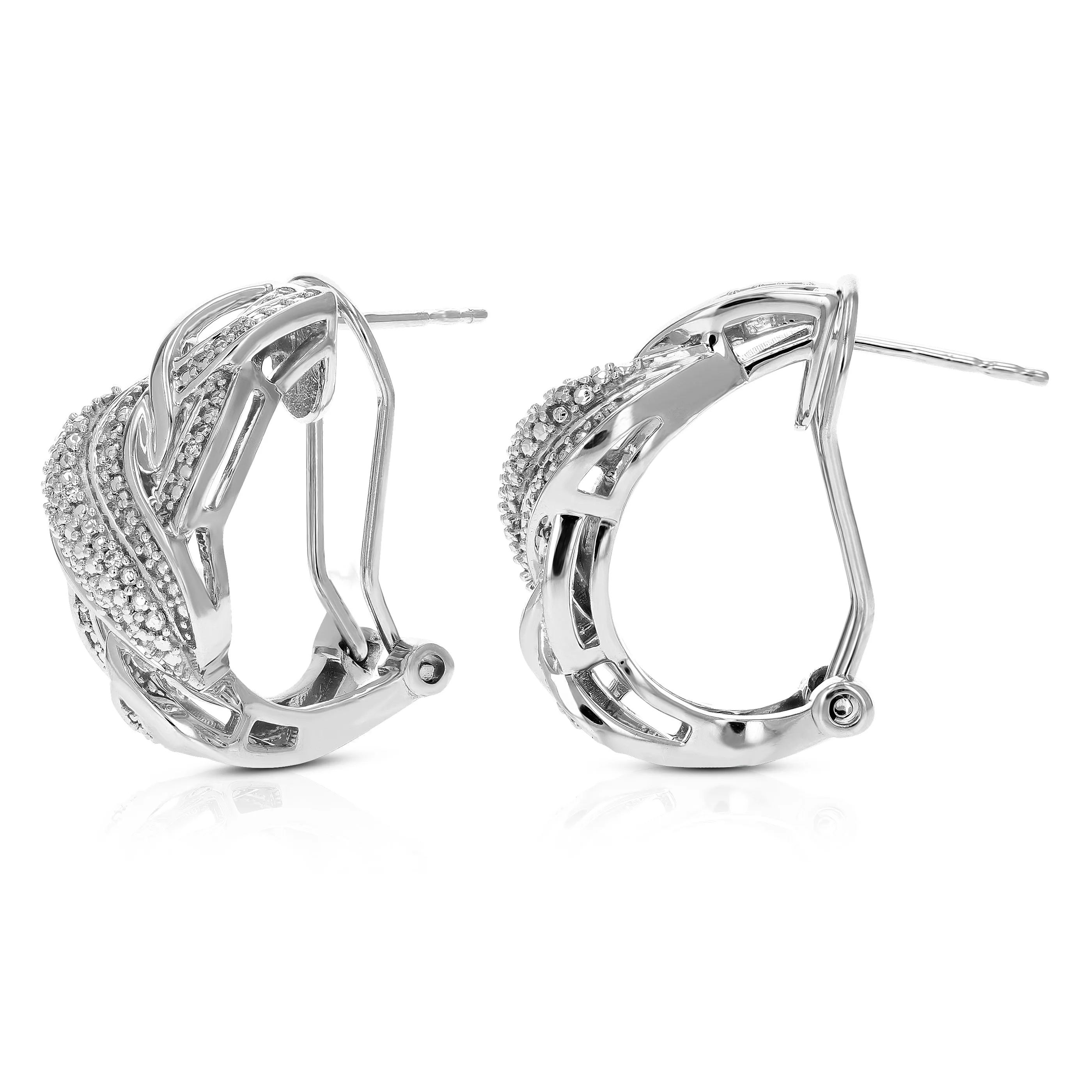1/10 cttw Lab Grown Diamond Curve Hoop Earrings in Sterling Silver