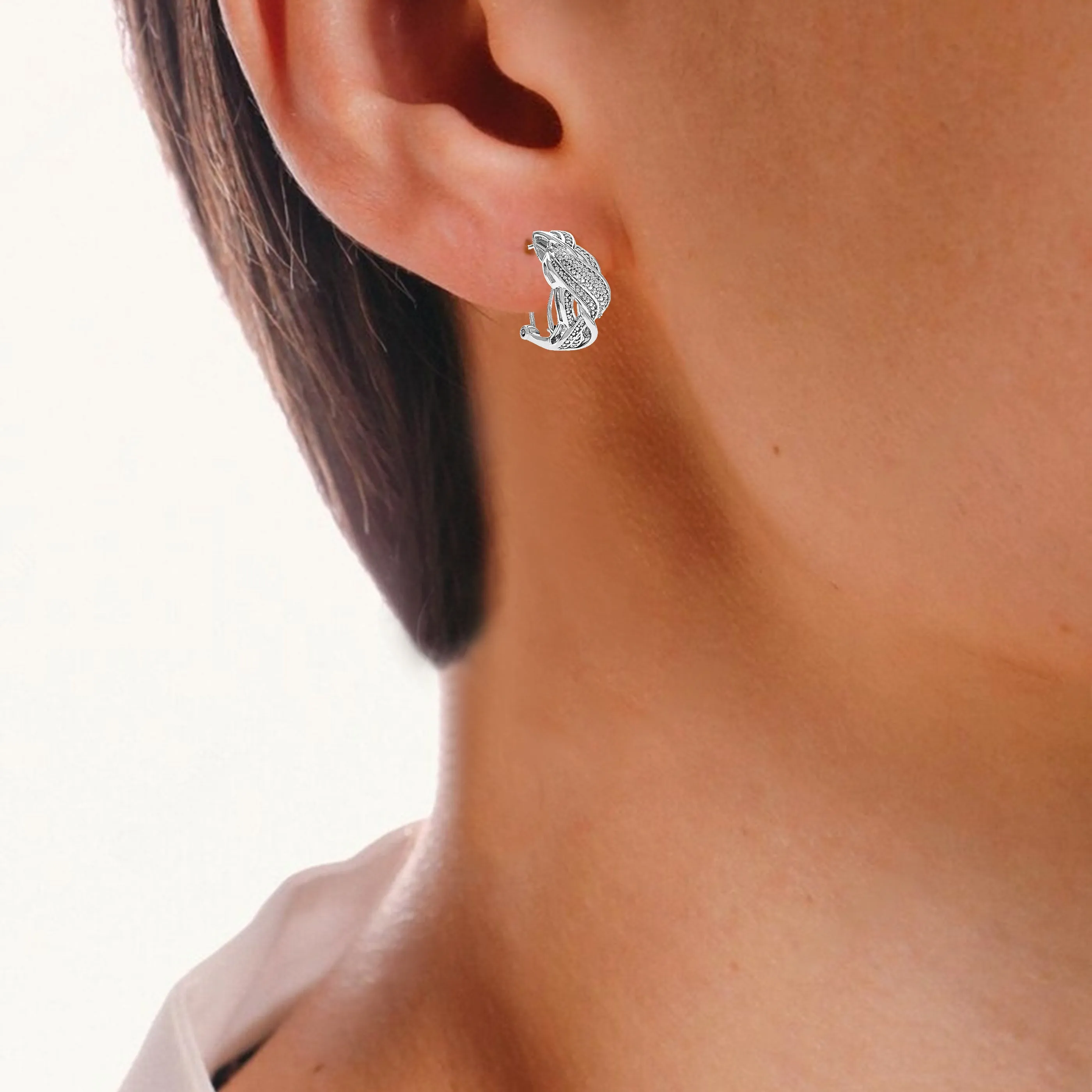 1/10 cttw Lab Grown Diamond Curve Hoop Earrings in Sterling Silver