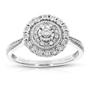 1/10 cttw Lab Grown Diamond Engagement Floral Ring Sterling Silver