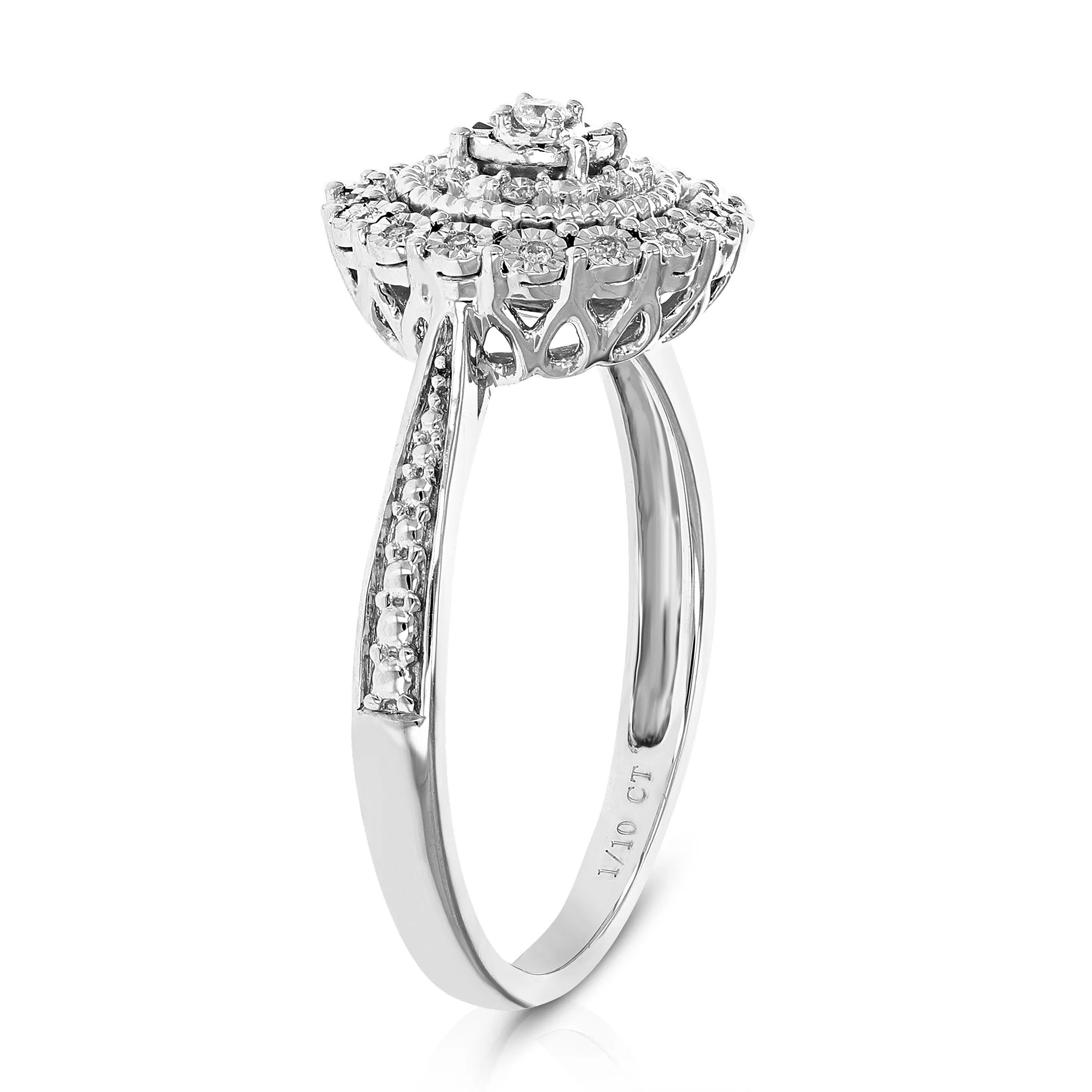 1/10 cttw Lab Grown Diamond Engagement Floral Ring Sterling Silver