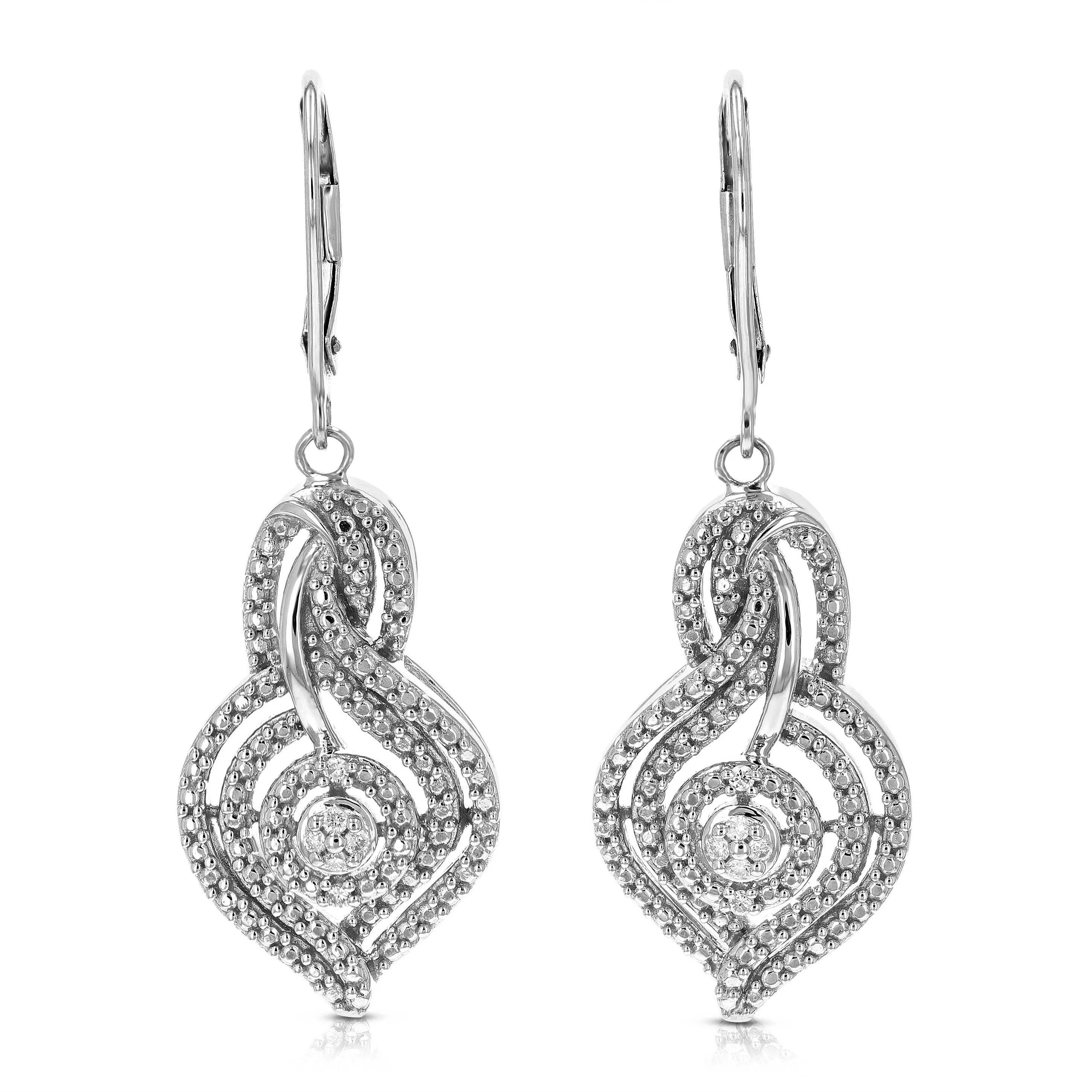 1/10 cttw Lab Grown Diamond Swirl Dangle Earrings in .925 Silver