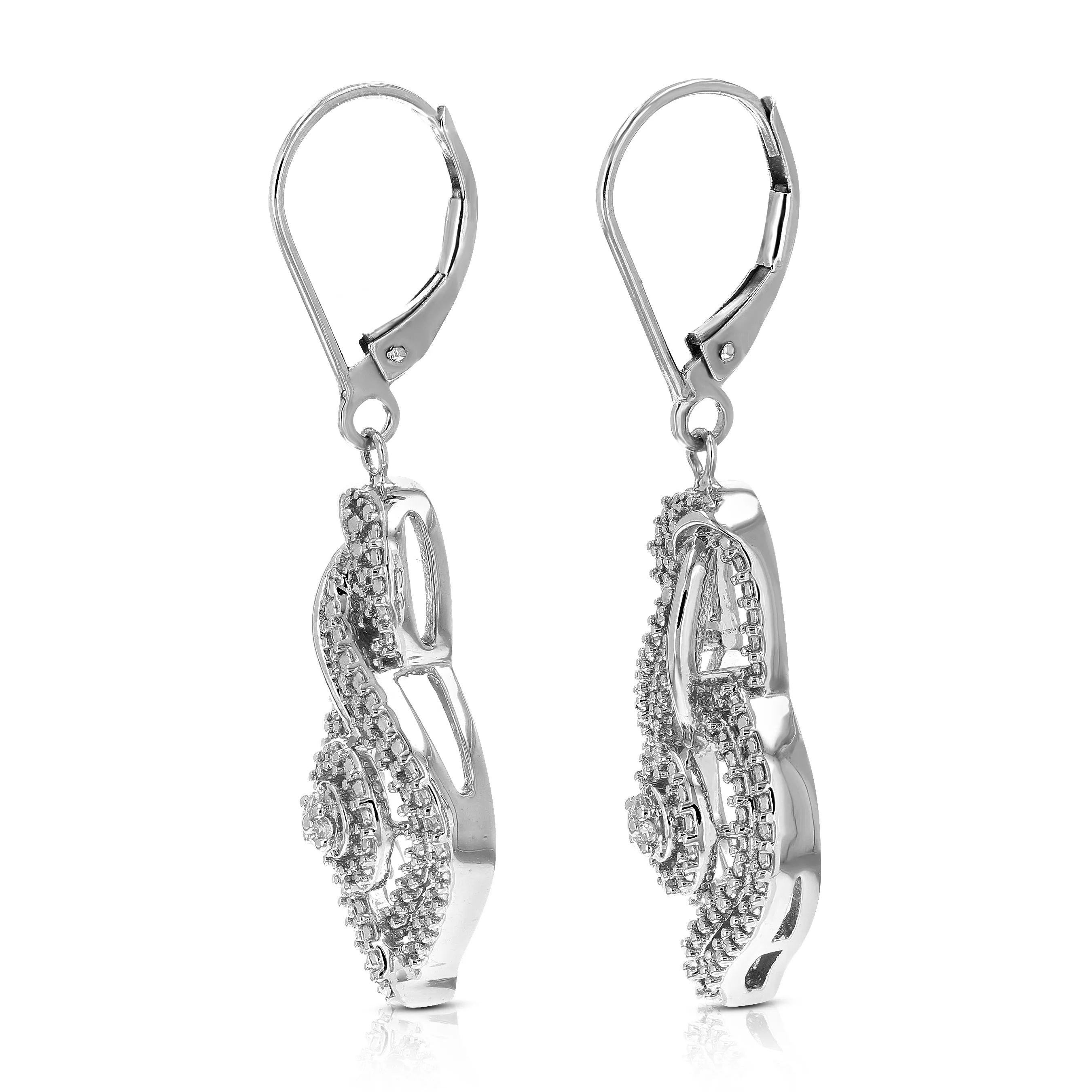 1/10 cttw Lab Grown Diamond Swirl Dangle Earrings in .925 Silver