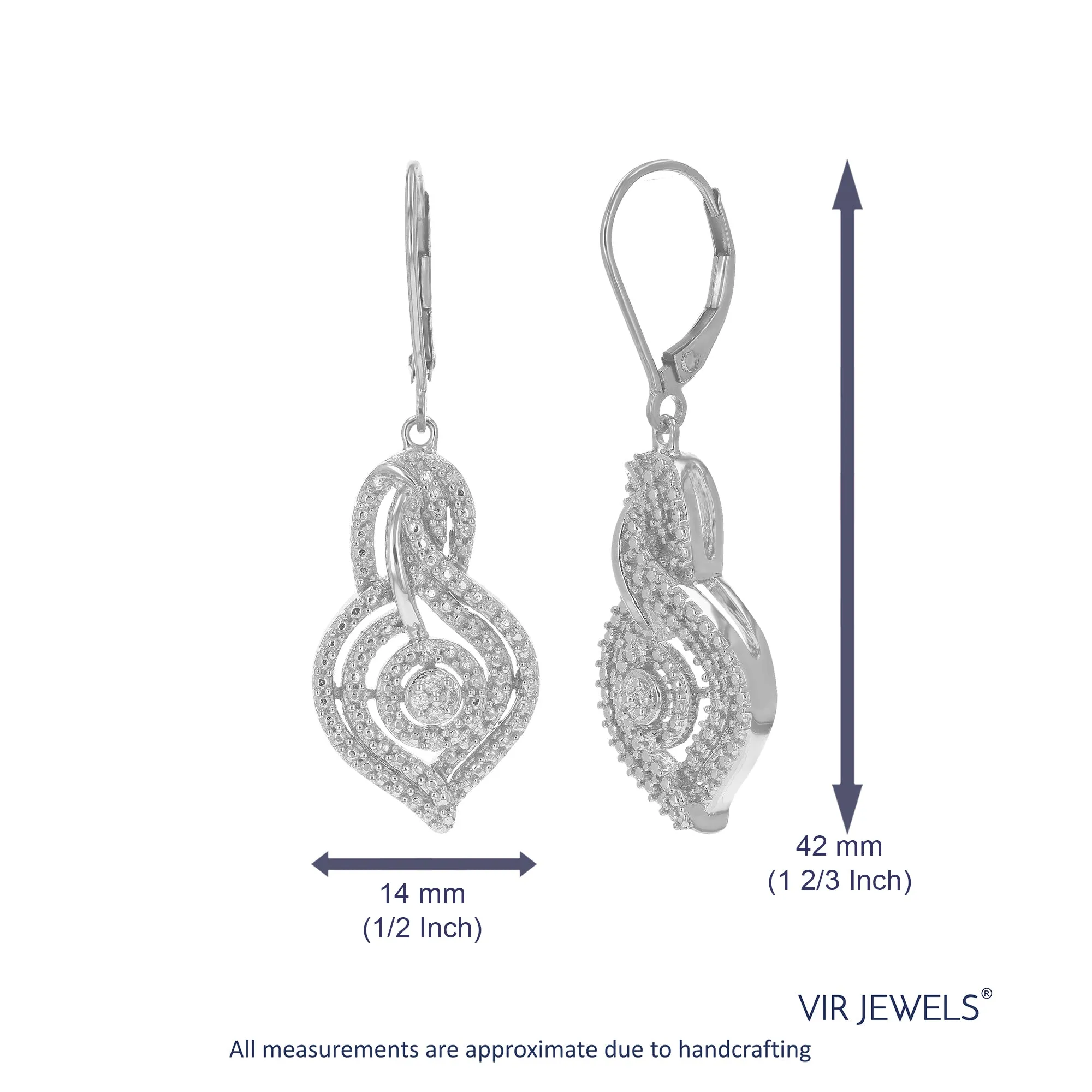 1/10 cttw Lab Grown Diamond Swirl Dangle Earrings in .925 Silver