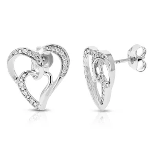 1/16 cttw Lab Grown Diamond Double Heart Dangle Earrings in Silver