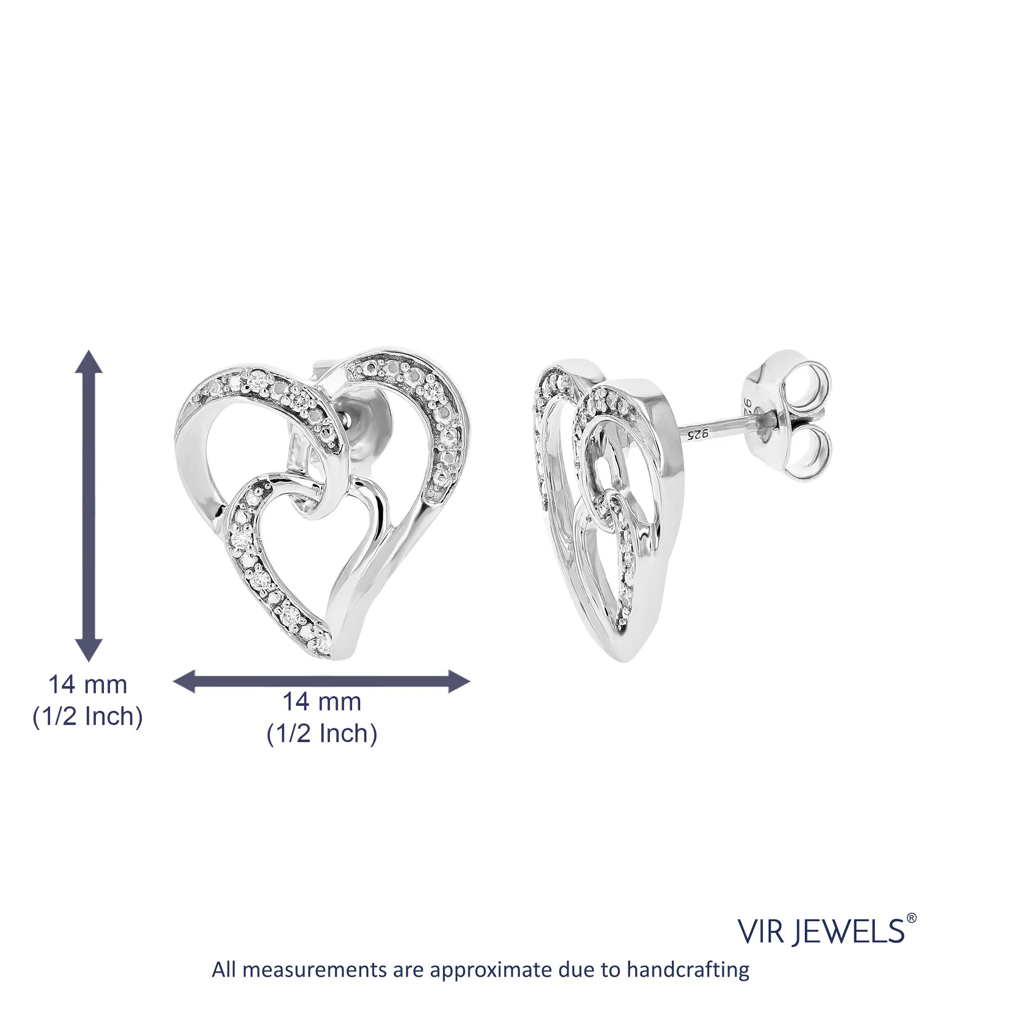 1/16 cttw Lab Grown Diamond Double Heart Dangle Earrings in Silver