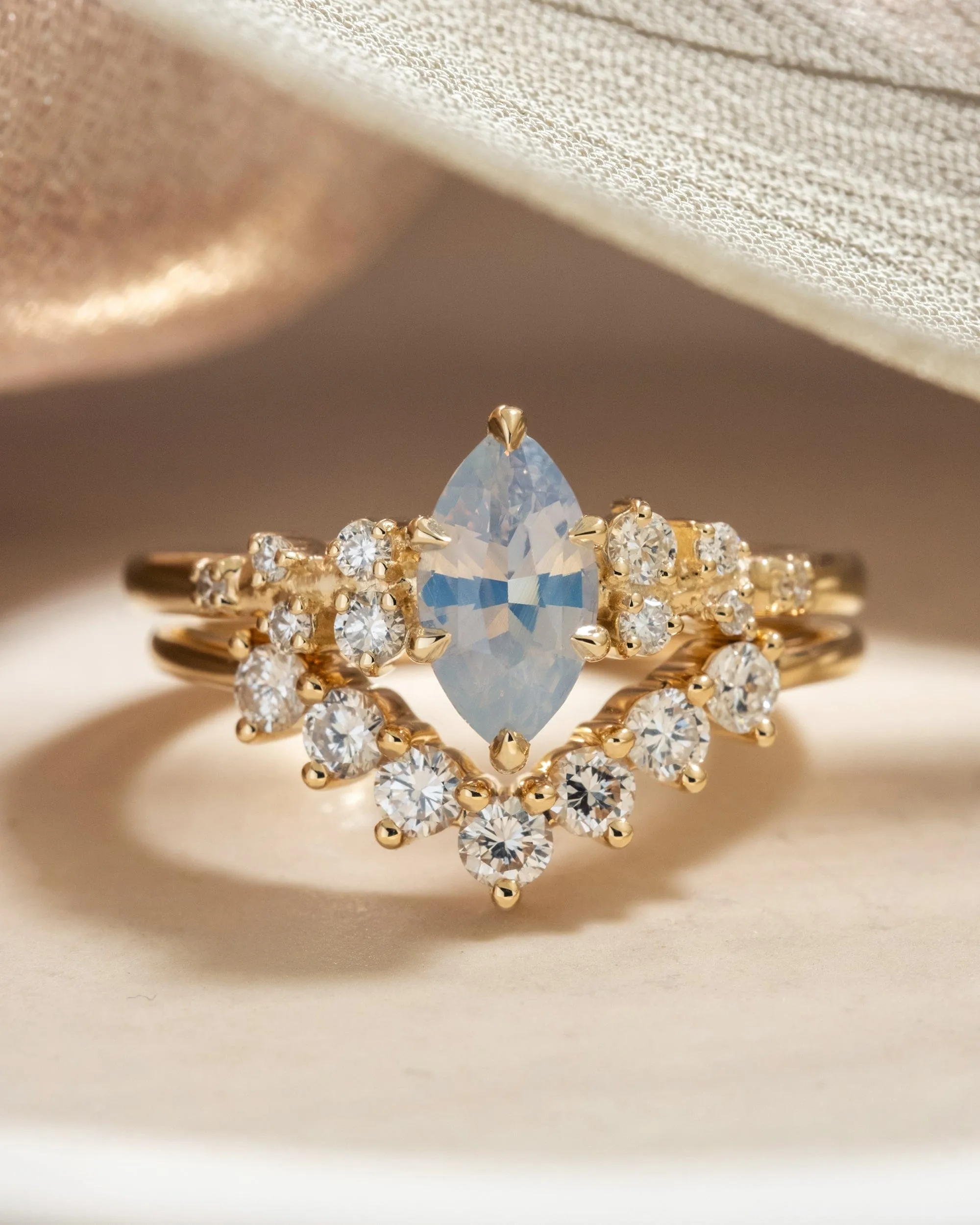 1.17ct Cielo Opalescent Marquise Sapphire & Diamond Engagement Ring
