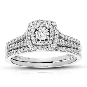 1/2 cttw Lab Grown Diamond Cushion Bridal Set in Sterling Silver