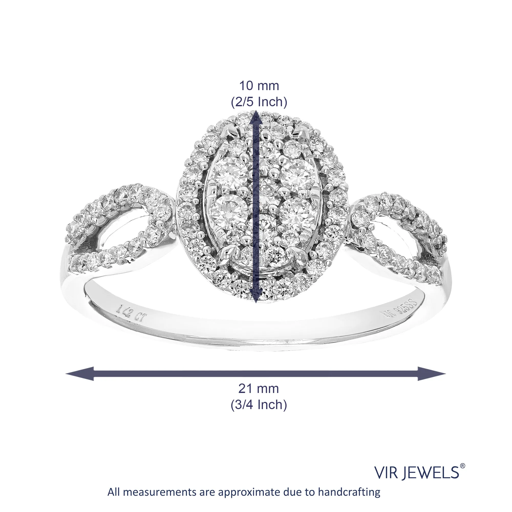 1/2 cttw Lab Grown Diamond Engagement Oval Ring Sterling Silver