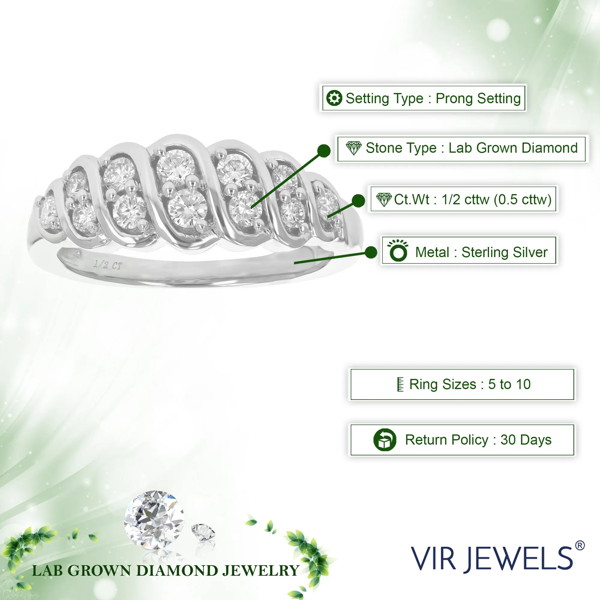 1/2 cttw Lab Grown Diamond Multi Twist Wedding Band in Silver