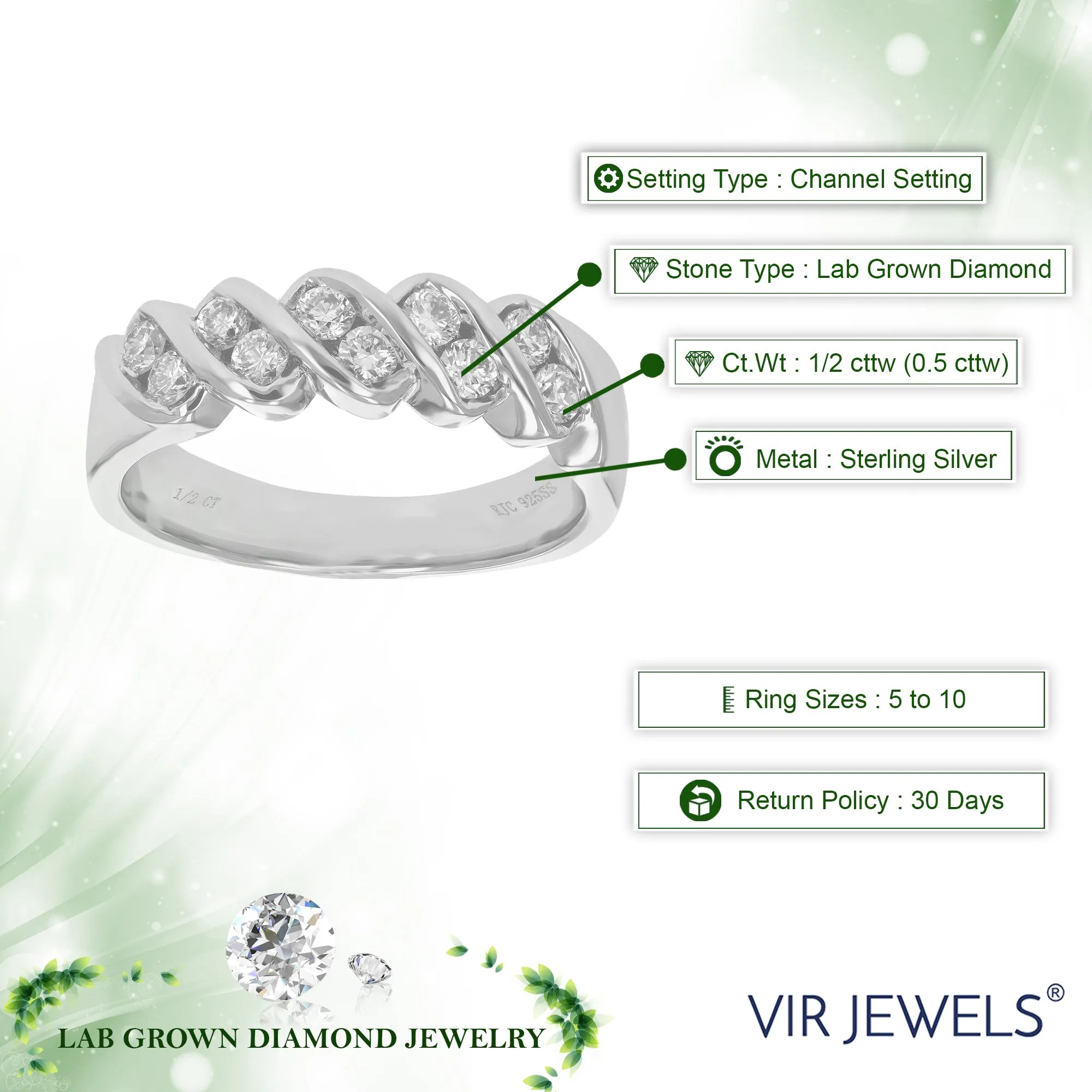 1/2 cttw Lab Grown Diamond Swirl Wedding Band in Sterling Silver