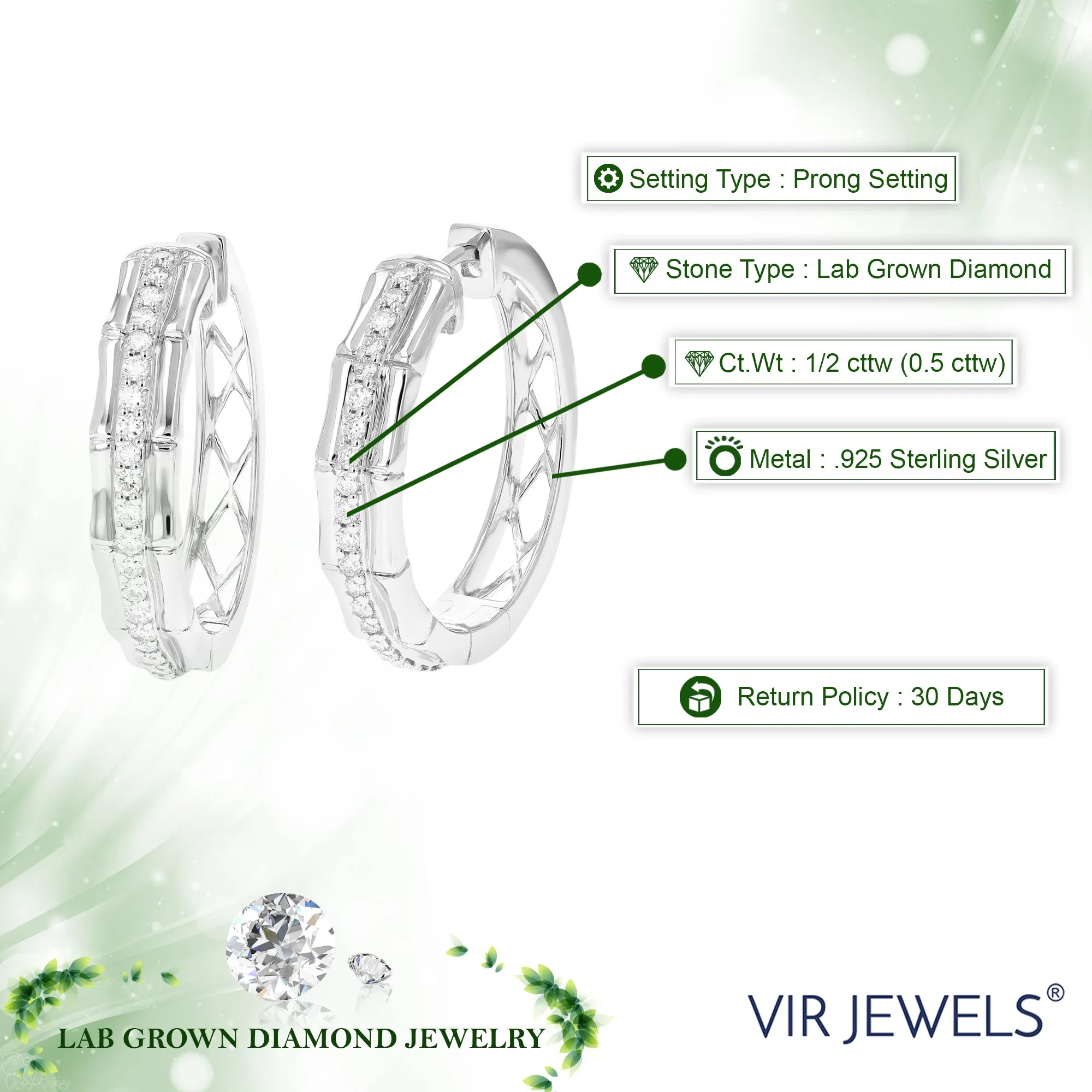 1/2 cttw Lab Grown Round Diamond Hoop Earrings in Sterling Silver