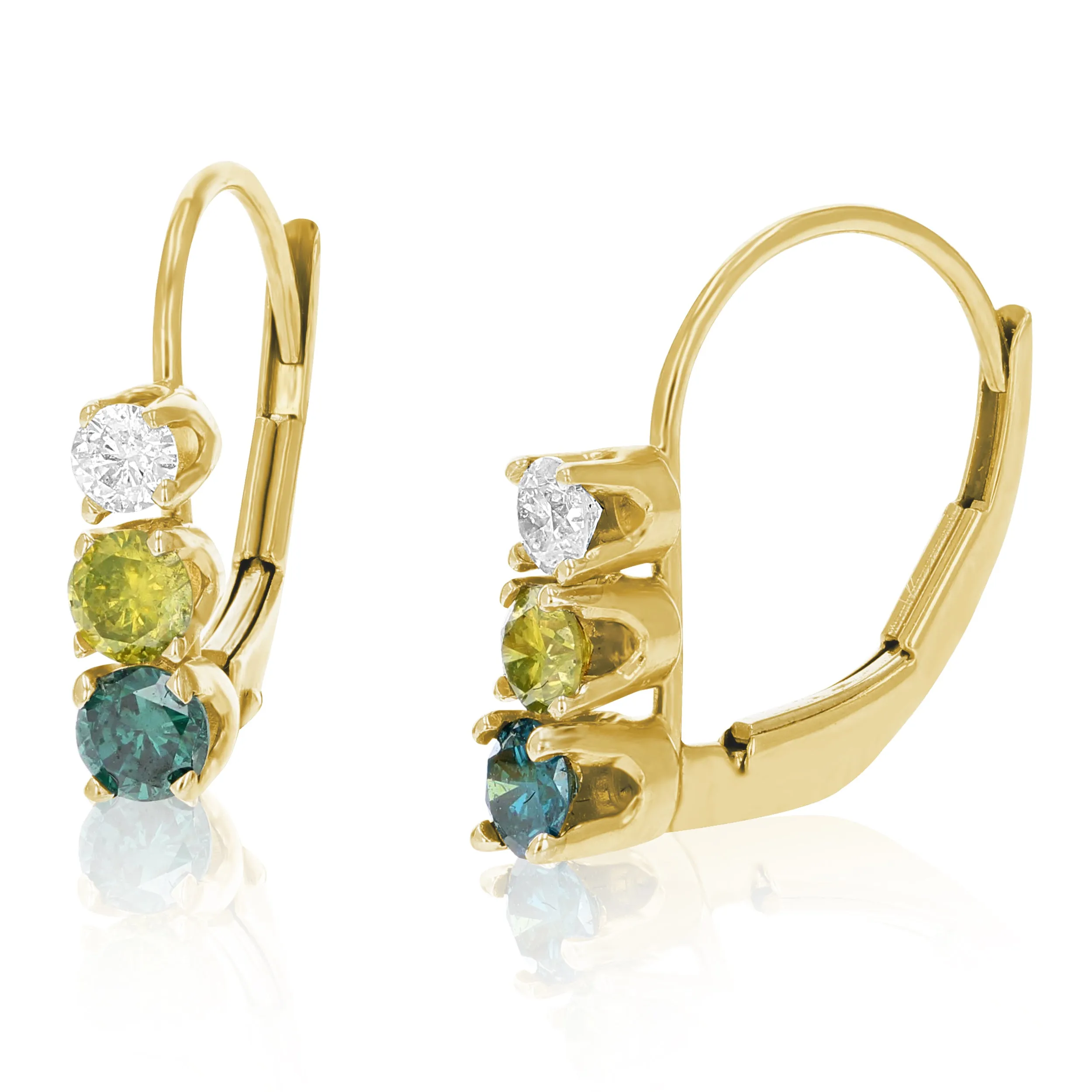 1/2 cttw Multi Diamond Hoop Earrings in 14K Yellow Gold
