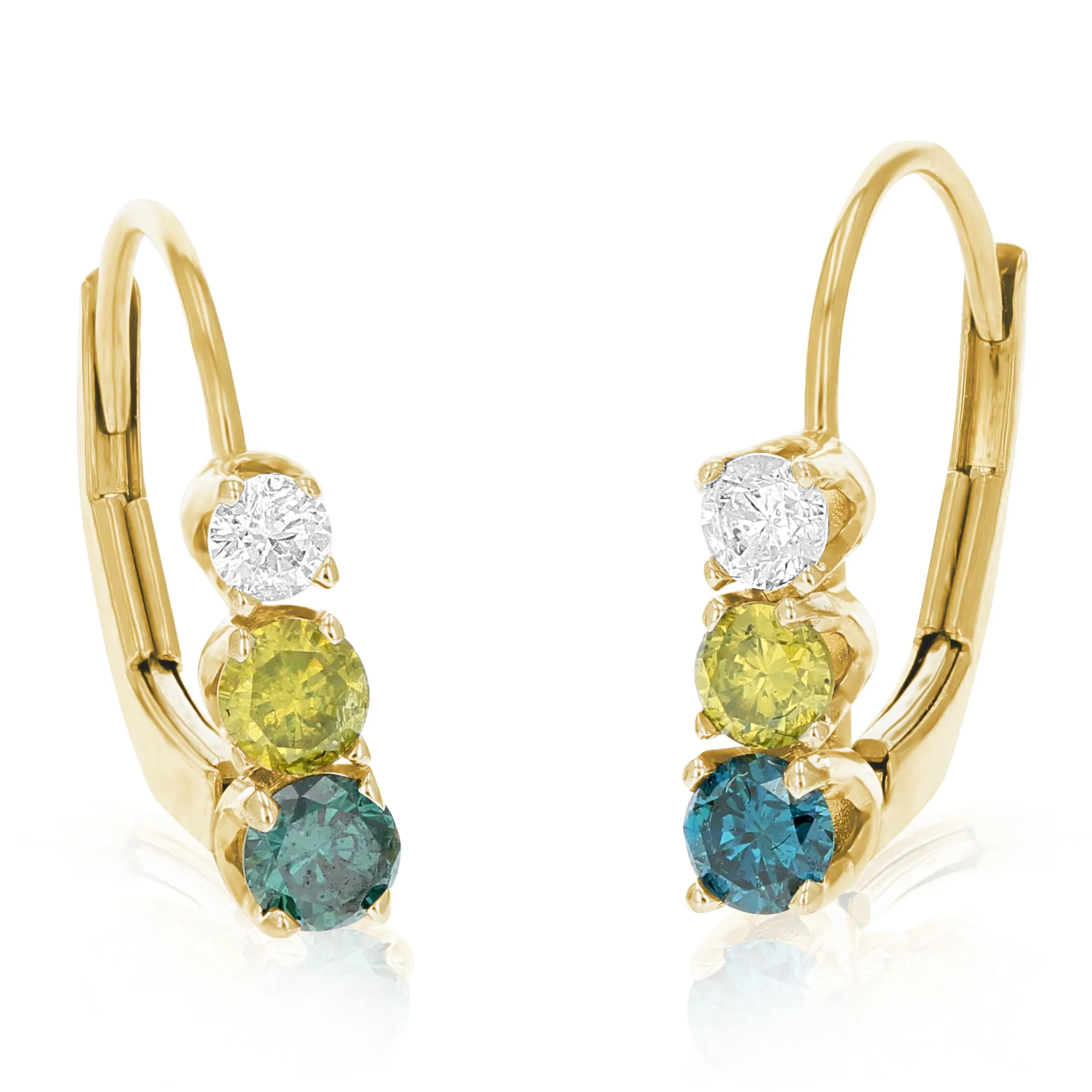 1/2 cttw Multi Diamond Hoop Earrings in 14K Yellow Gold