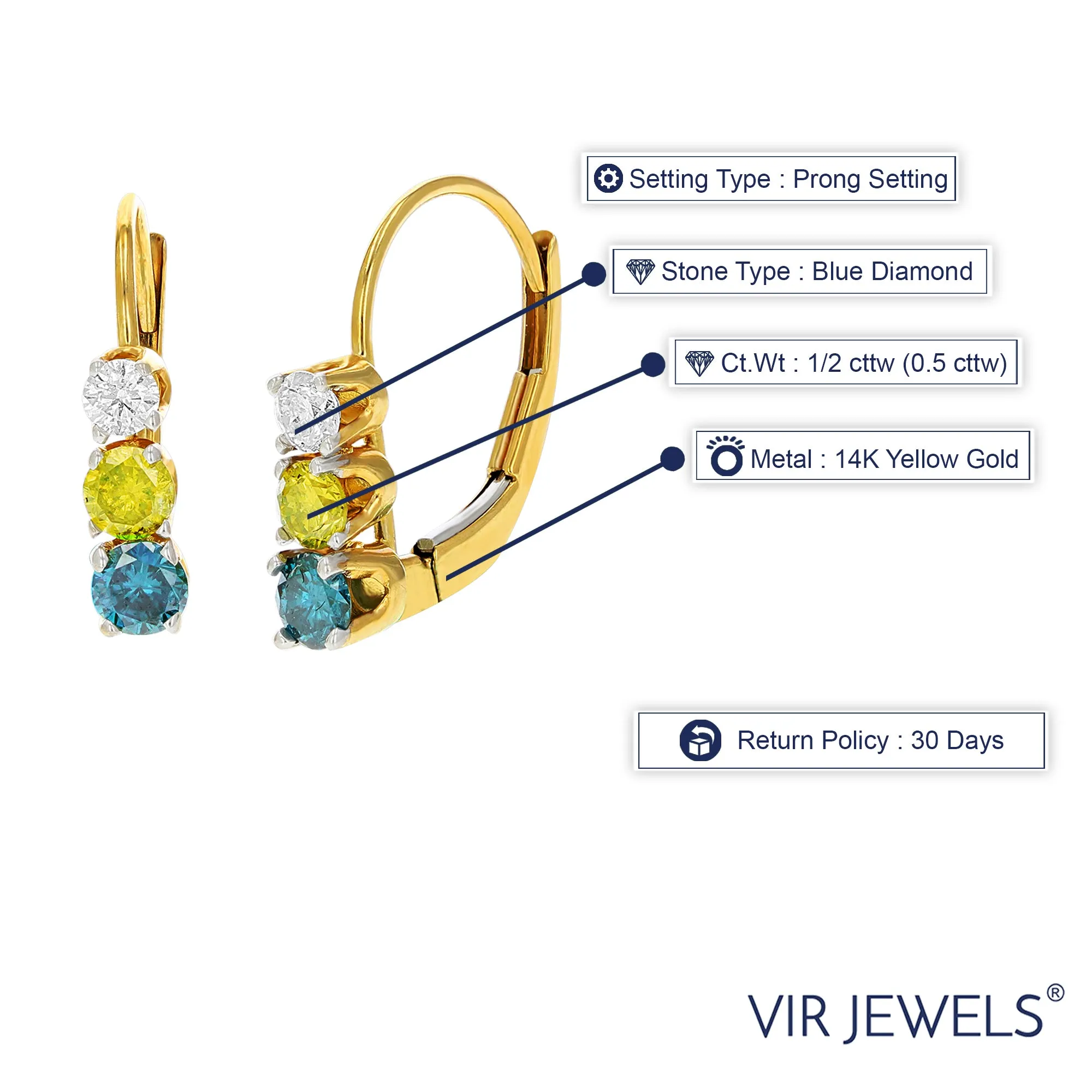 1/2 cttw Multi Diamond Hoop Earrings in 14K Yellow Gold