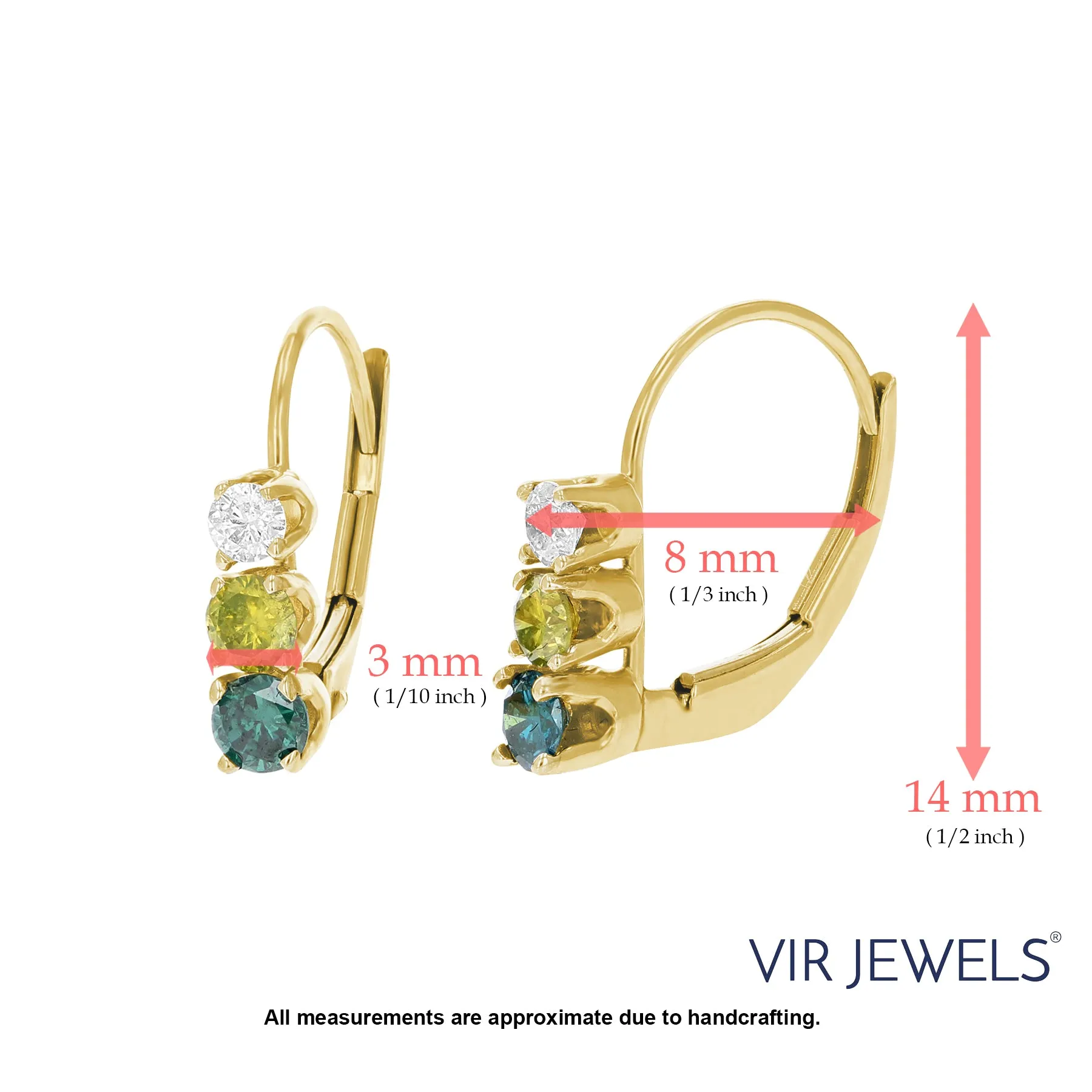 1/2 cttw Multi Diamond Hoop Earrings in 14K Yellow Gold
