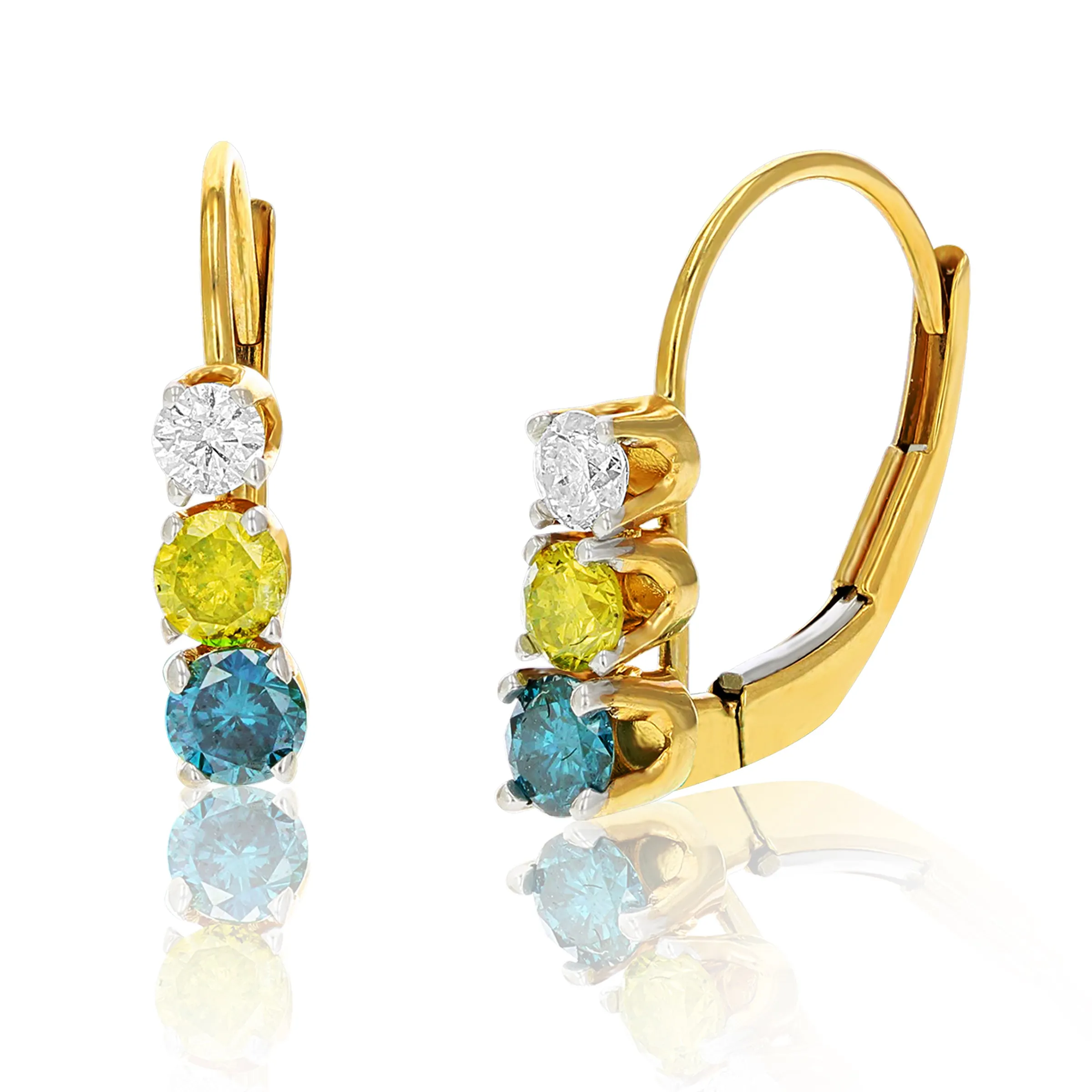 1/2 cttw Multi Diamond Hoop Earrings in 14K Yellow Gold
