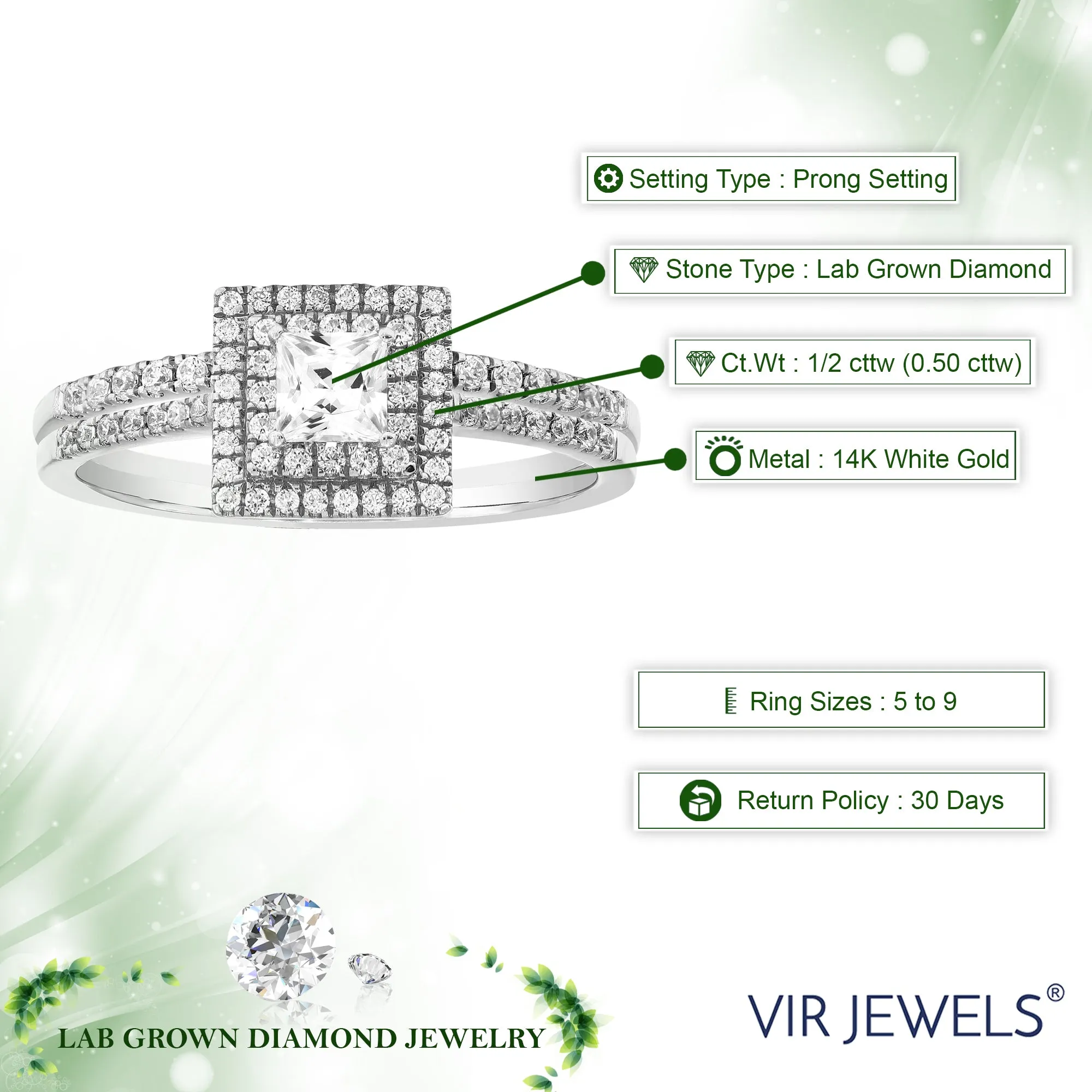 1/2 cttw Princess Lab Grown Diamond Bridal Set in 14K White Gold
