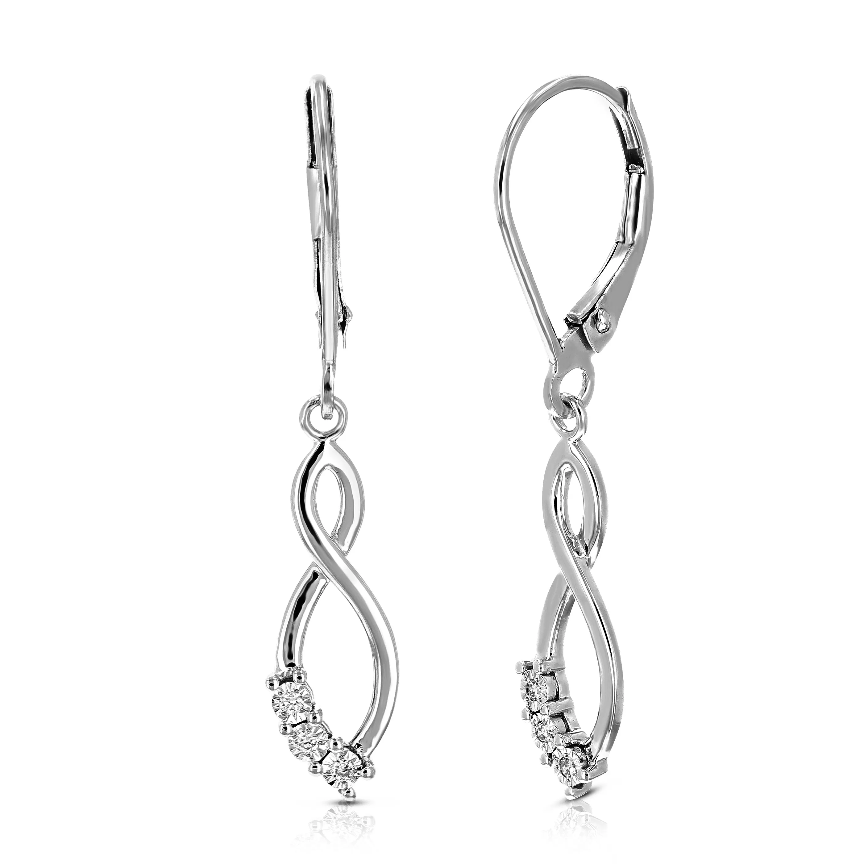 1/20 cttw Lab Grown Diamond Twisted Dangle Earrings in Silver
