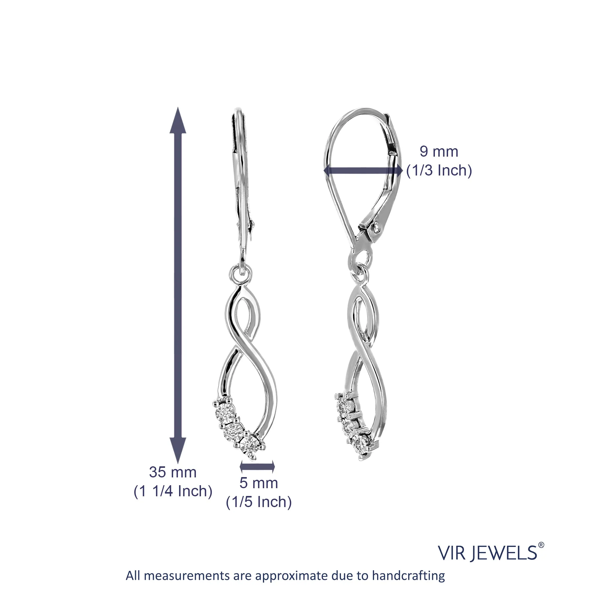 1/20 cttw Lab Grown Diamond Twisted Dangle Earrings in Silver