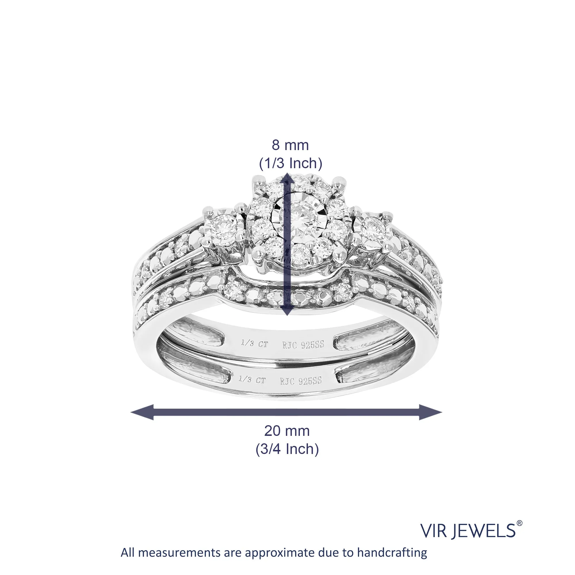 1/3 cttw Lab Grown Diamond Three Stone Bridal Ring Set in Silver