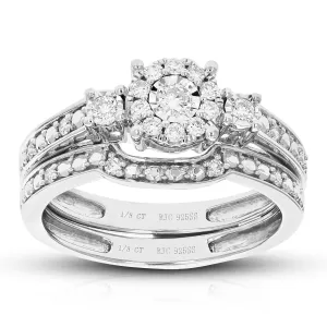 1/3 cttw Lab Grown Diamond Three Stone Bridal Ring Set in Silver