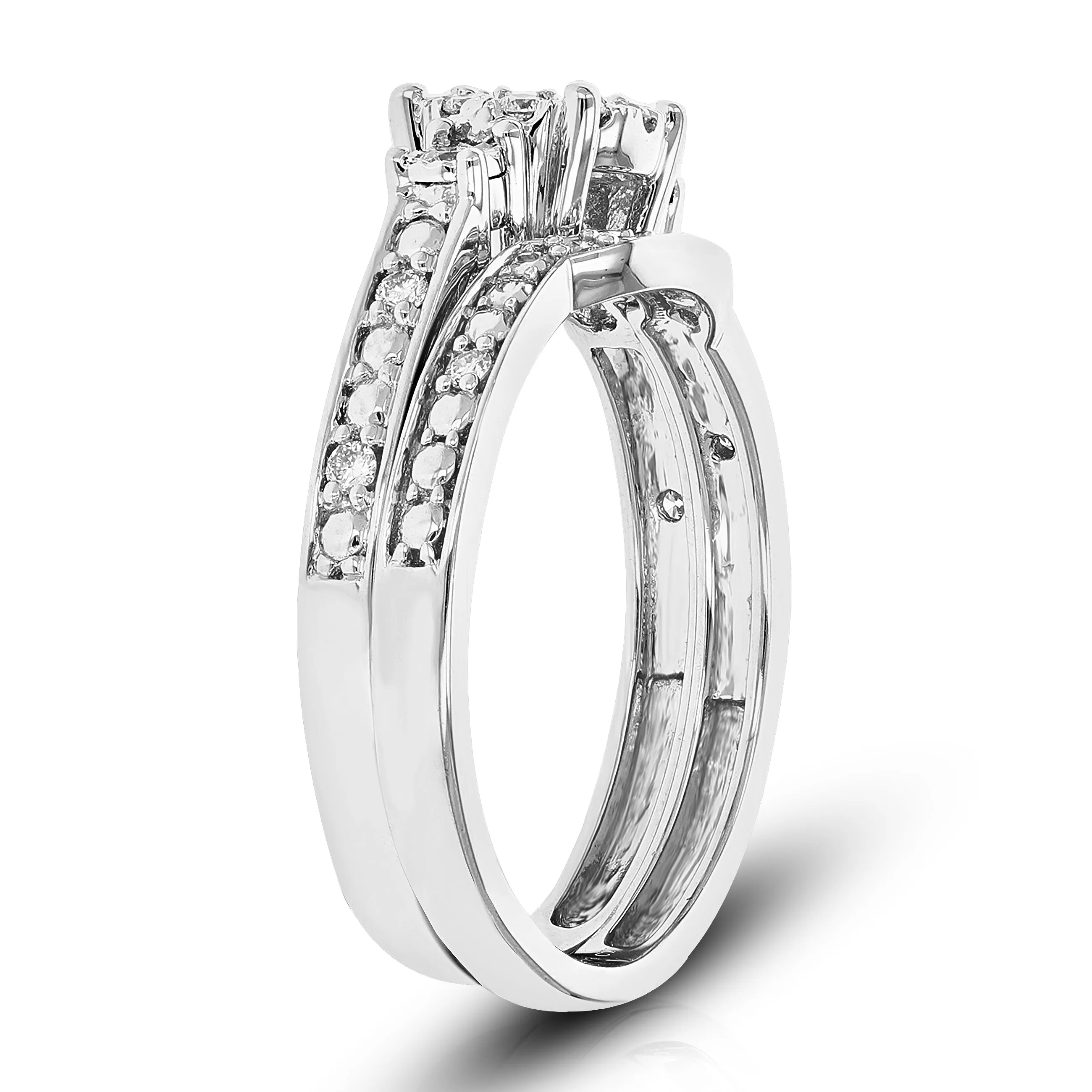 1/3 cttw Lab Grown Diamond Three Stone Bridal Ring Set in Silver