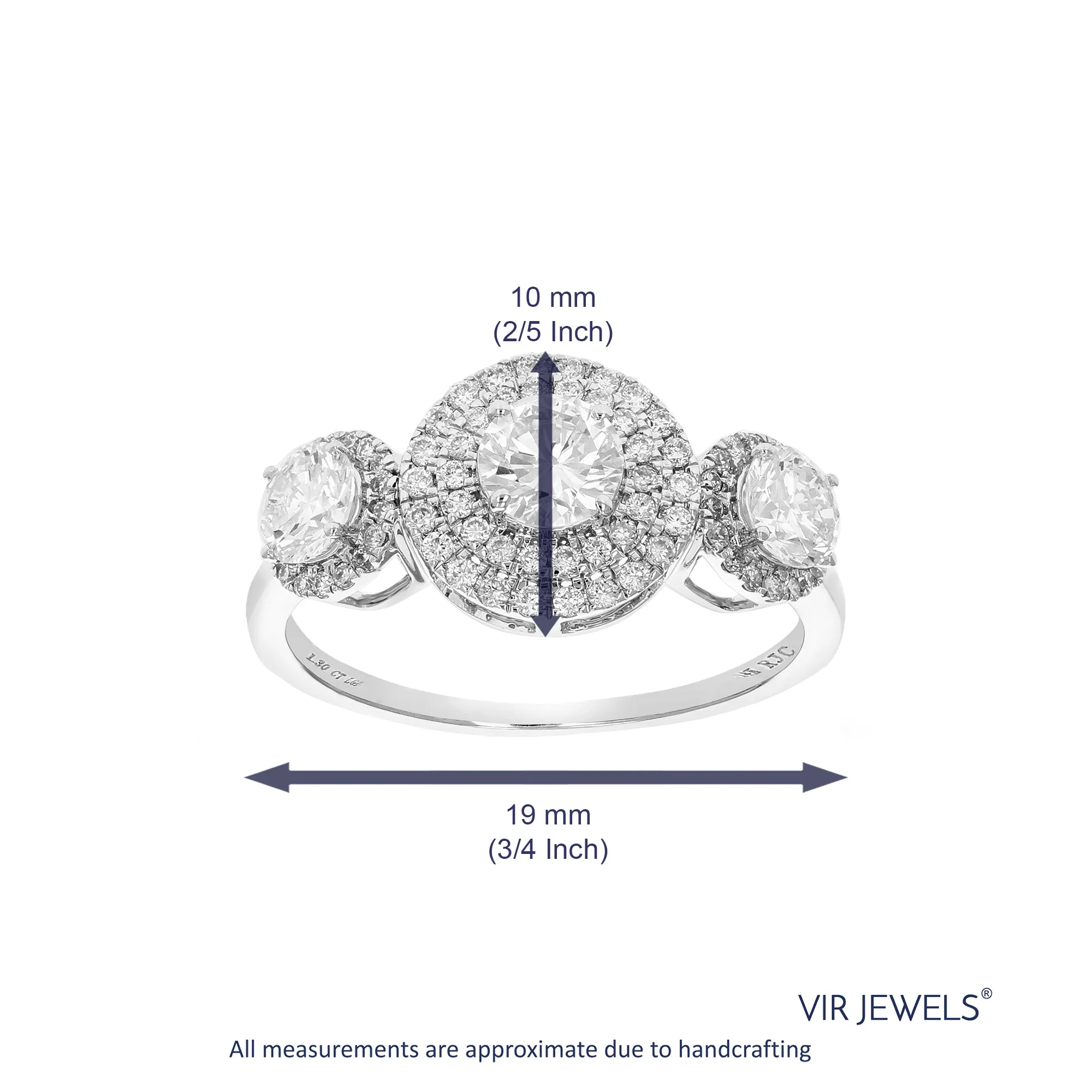 1.30 cttw Three Round Diamond Engagement Ring in 14K White Gold