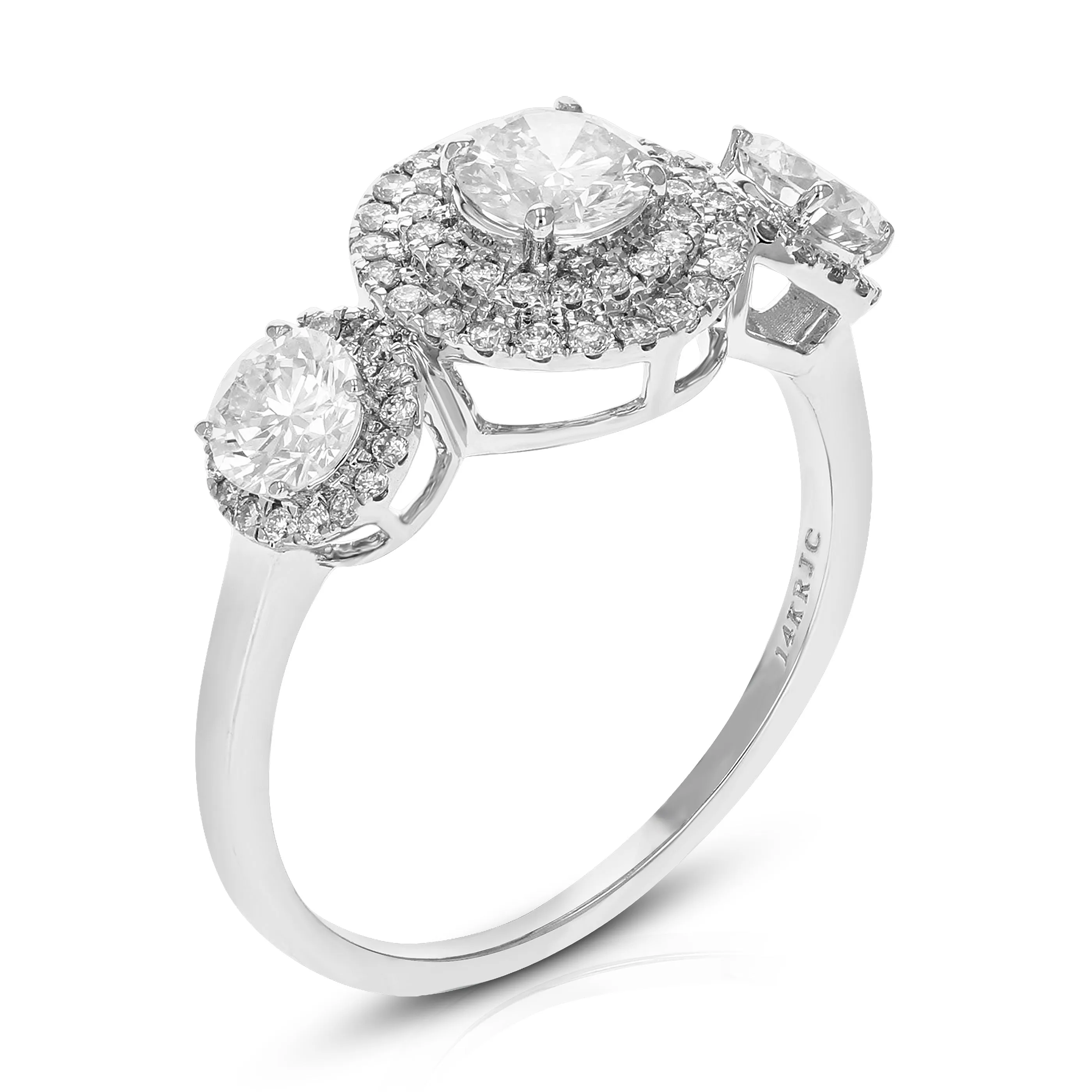 1.30 cttw Three Round Diamond Engagement Ring in 14K White Gold