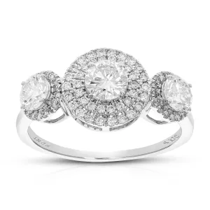 1.30 cttw Three Round Diamond Engagement Ring in 14K White Gold