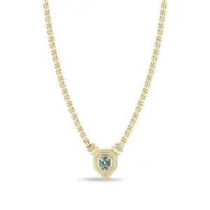 1.32 ctw Shield Blue Sapphire Pavé Diamond Bezel Box Chain Necklace