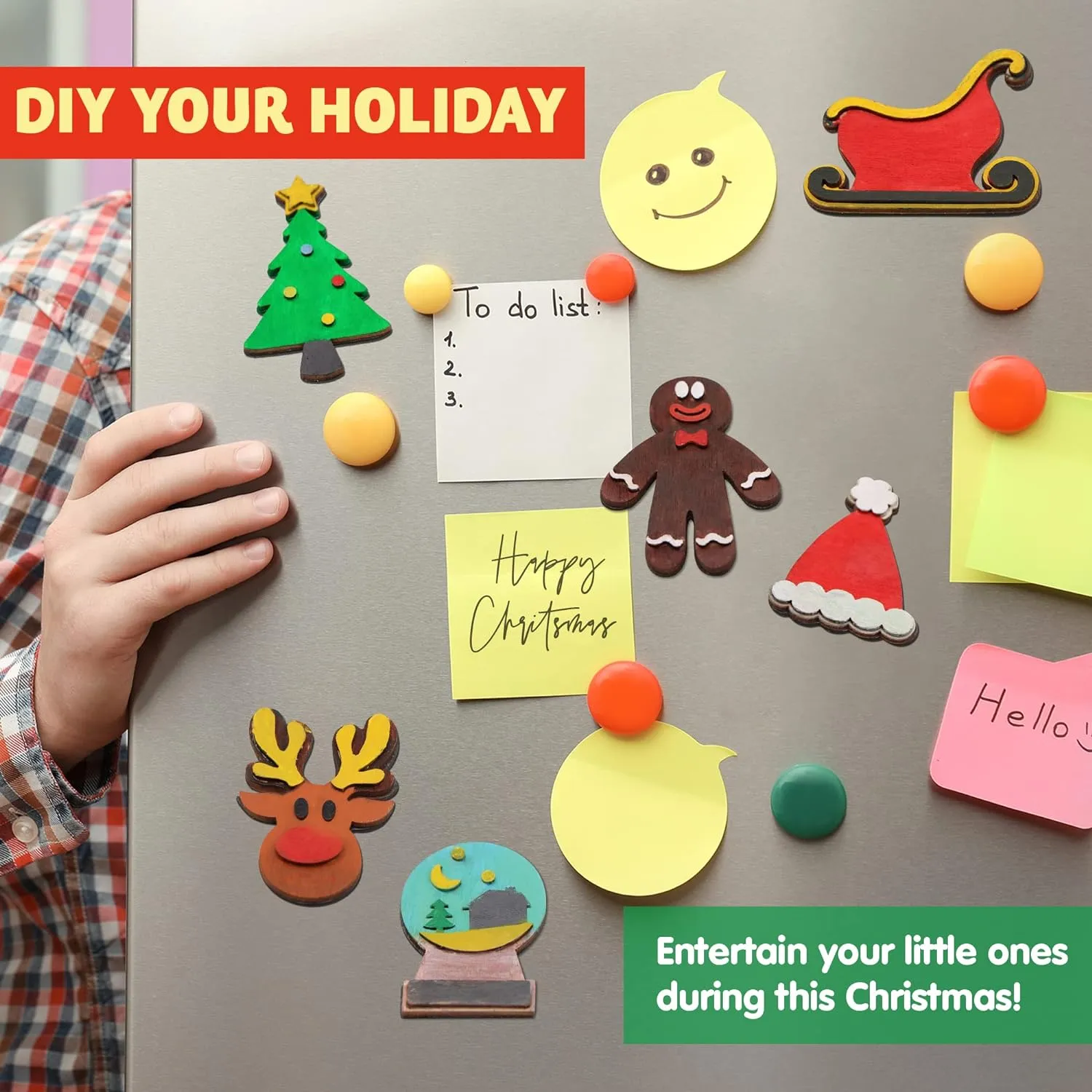 14 Christmas Wooden Magnet Creativity Arts & Crafts Painting Kit Decorate Your Own for Kids Paint Gift, Birthday Parties and Family Crafts, Holiday Stuffers (Silver)