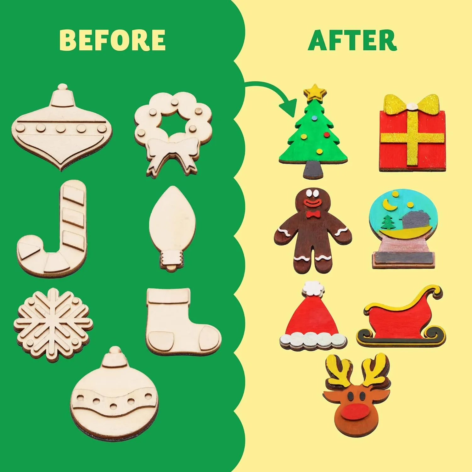 14 Christmas Wooden Magnet Creativity Arts & Crafts Painting Kit Decorate Your Own for Kids Paint Gift, Birthday Parties and Family Crafts, Holiday Stuffers (Silver)