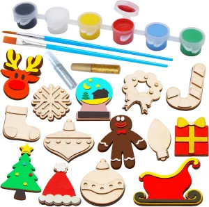 14 Christmas Wooden Magnet Creativity Arts & Crafts Painting Kit Decorate Your Own for Kids Paint Gift, Birthday Parties and Family Crafts, Holiday Stuffers (Silver)
