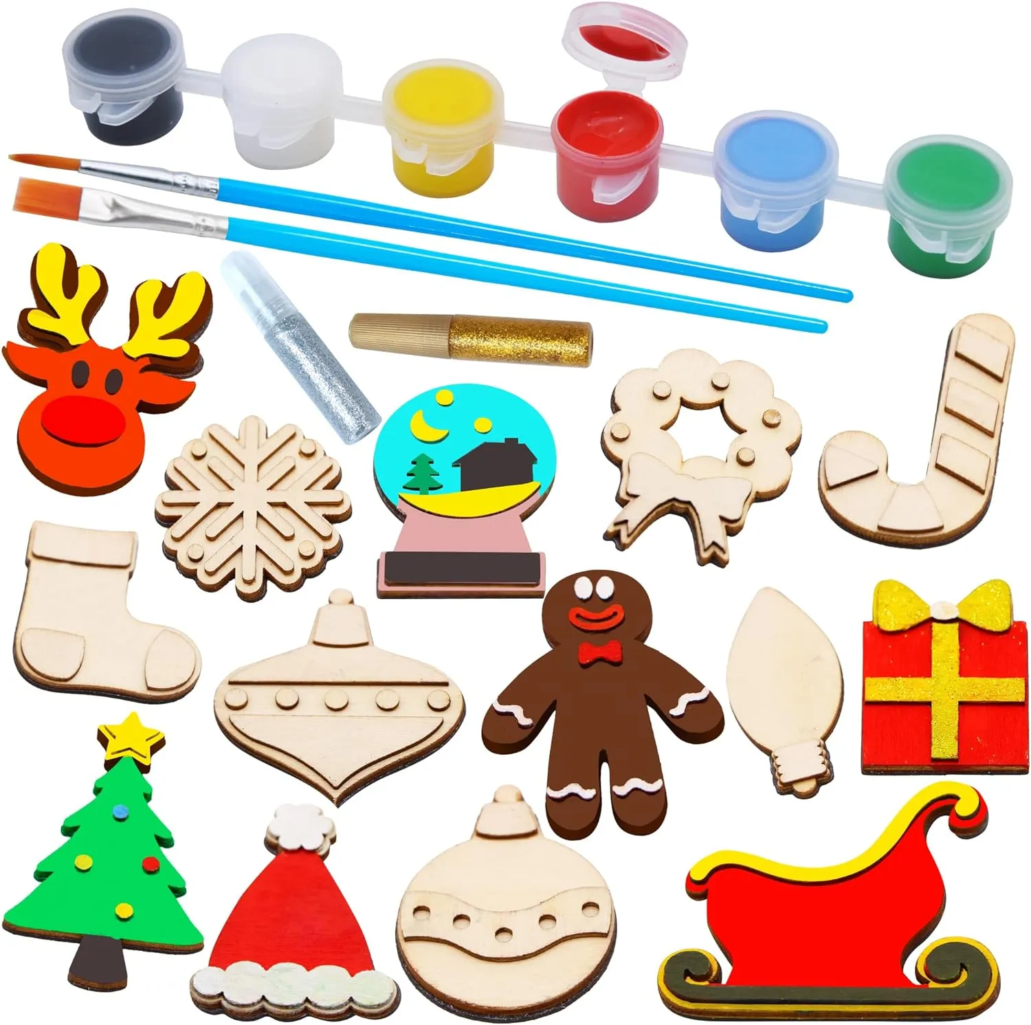 14 Christmas Wooden Magnet Creativity Arts & Crafts Painting Kit Decorate Your Own for Kids Paint Gift, Birthday Parties and Family Crafts, Holiday Stuffers (Silver)