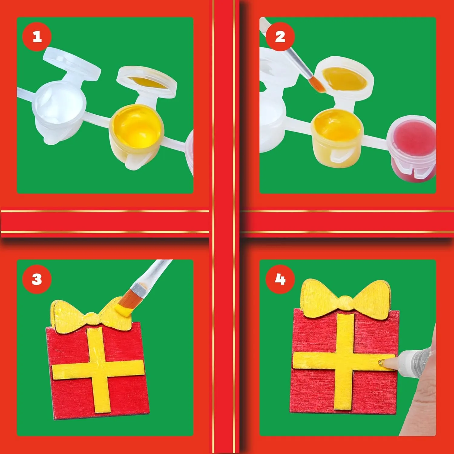 14 Christmas Wooden Magnet Creativity Arts & Crafts Painting Kit Decorate Your Own for Kids Paint Gift, Birthday Parties and Family Crafts, Holiday Stuffers (Silver)