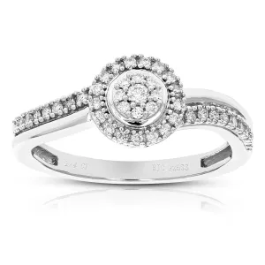 1/4 cttw Lab Grown Diamond Cluster Halo Engagement Ring in Silver